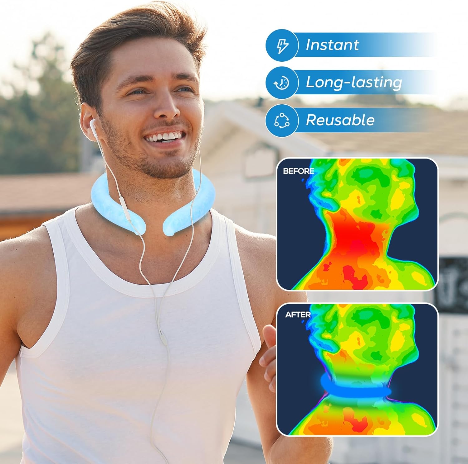 Neck Cooling Tube - Neck Cooler Ice Ring with Insulated Bag for Summer Heat, Reusable Coolers Wraps for Extremely Hot Weather| Wearable Cooling Ice Ring for Outdoor Sports, Workers. 2pack, Blue