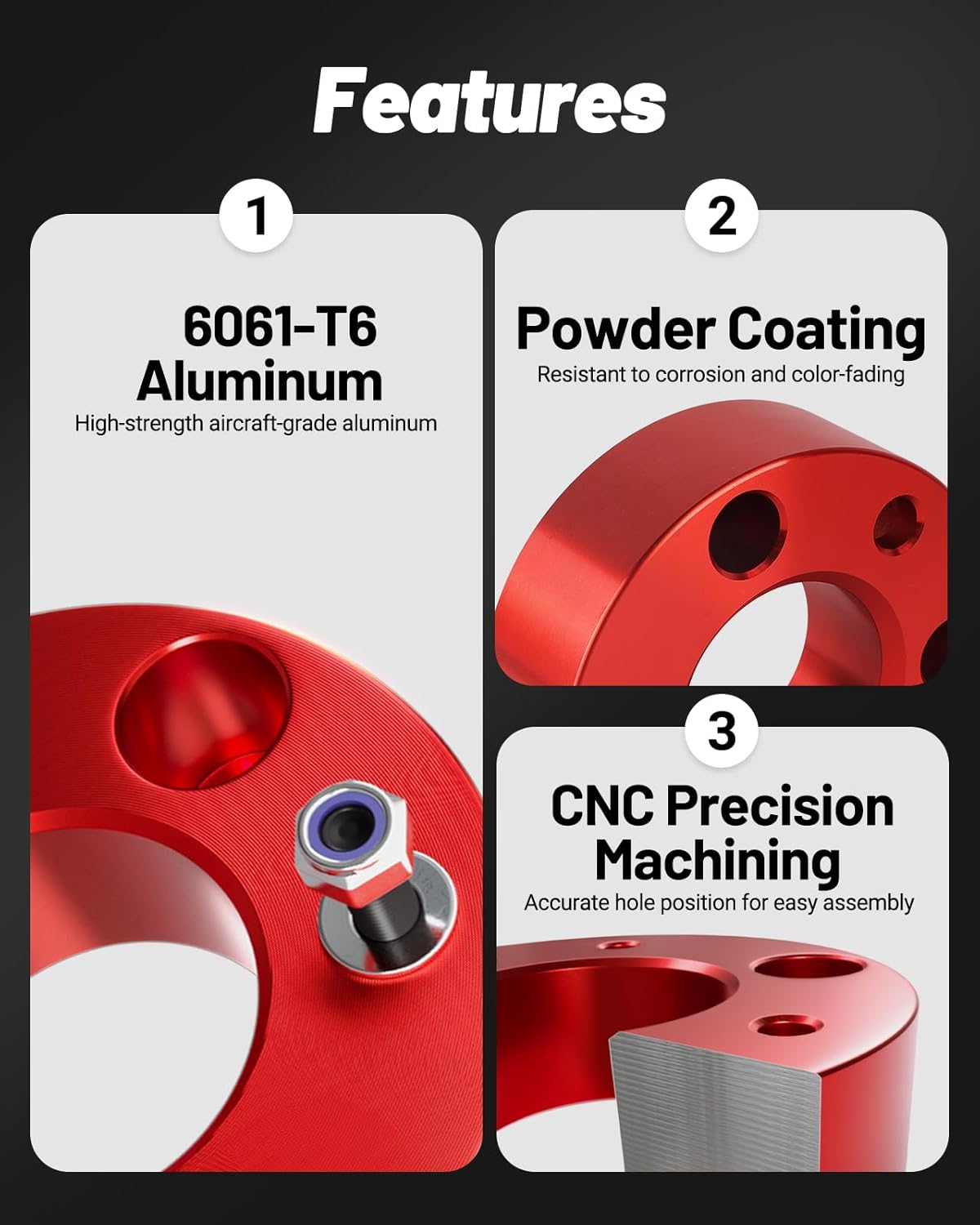 EVIL ENERGY 2.5" Leveling Lift Kit Compatible with 2004-2024 F150 2WD/4WD, 2.5 inch Front Suspension Forged Strut Spacers Red