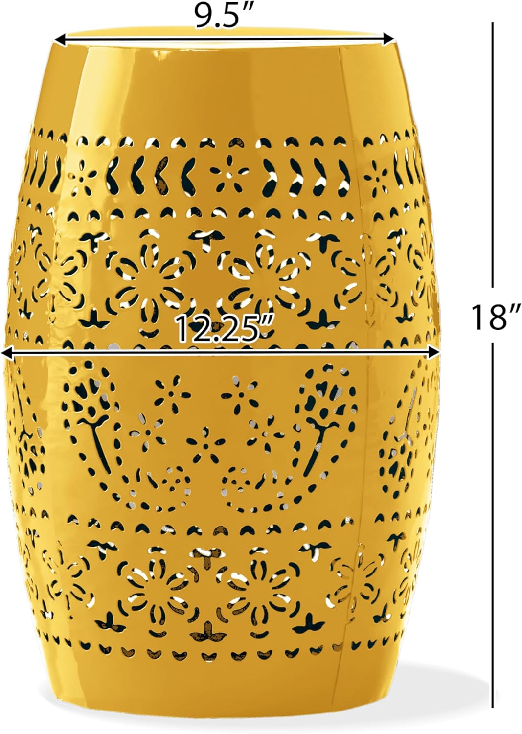 Christopher Knight Home Zoey Small Outdoor Side Table, Lace Cut Iron End Table, Metal Outdoor Stool, Hollow Drum Round Side Table, Decorative Garden Stool with Cutout Design for Patio Balcony, Yellow