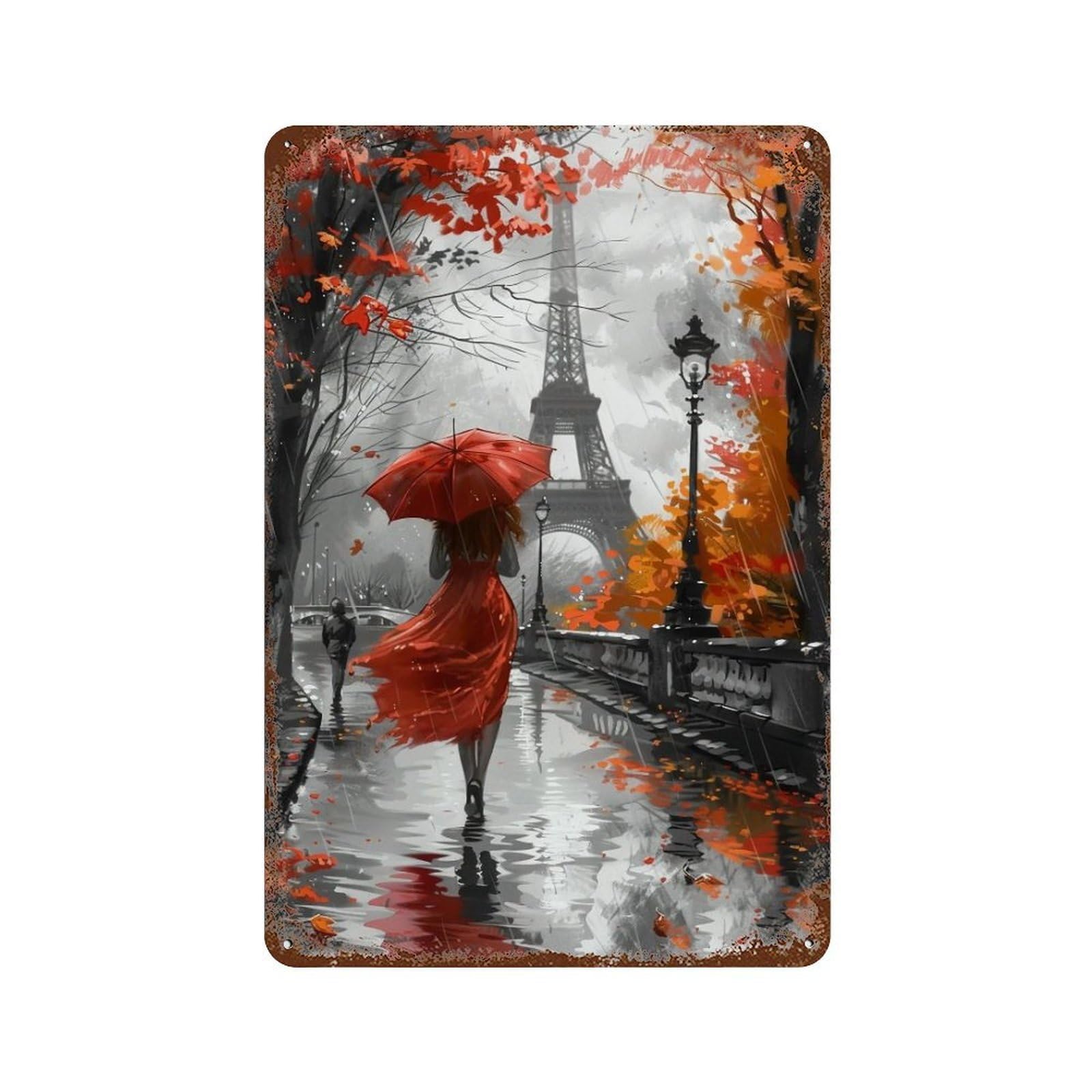 HDURYEYRYY Scarlet Lady Under Paris Autumn Sky 04 Wall Retro Iron Vintage Art Metal Tin Sign Poster Modern Home Cofffee Club Art Bar Shop Decor Style 30x20cm