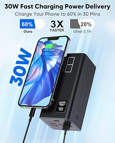 Miniatura 2 de Cargador portátil de 80000 mAh de alta capacidad, 30 W PD y QC 3.0 de carga rápida, 5 salidas y 2 entradas USB-C, paquete de batería con pantalla