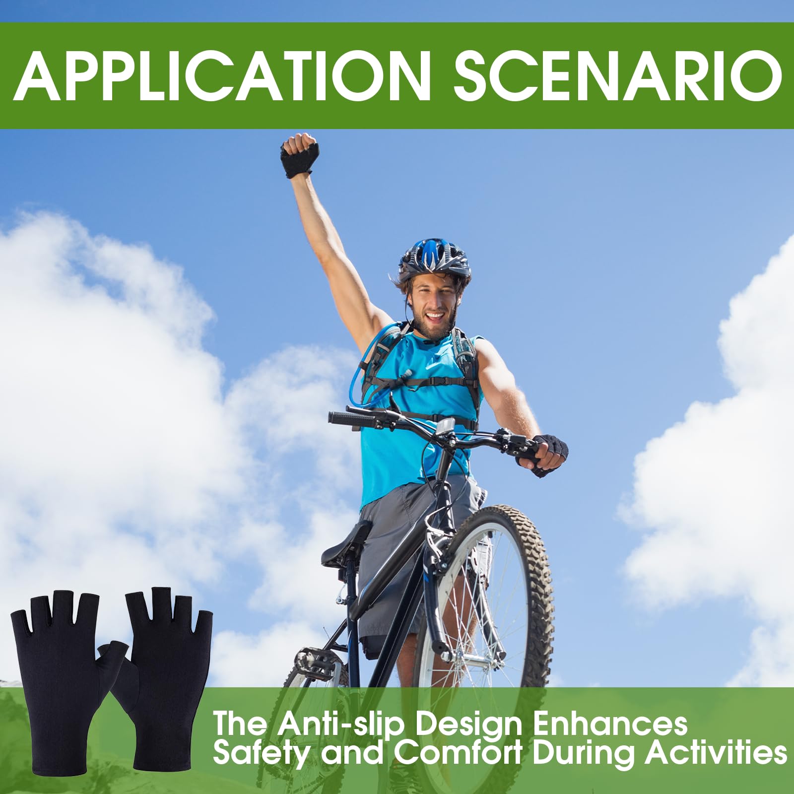 Guantes de Protección Solar, Guante Sin Dedos Guantes de Ciclismo Ligeros Guantes de Manicura de Protección UV Sin Dedos para Escribir para Ciclismo Conducción Pesca Fitness Camping(Corto Negro)