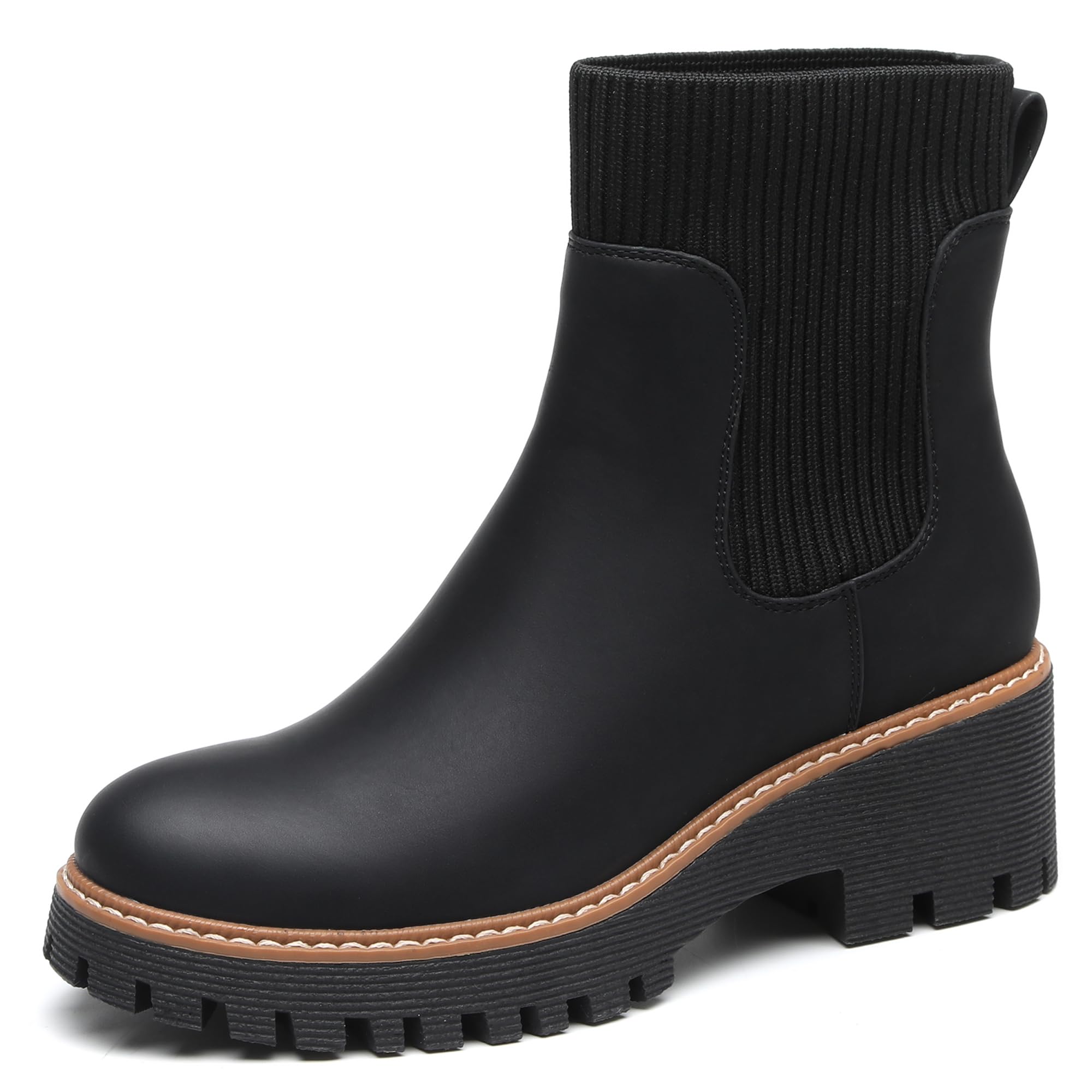TYNDALL Womens Platform Chelsea Boots Fashion Shoes Meets Comfort Elastic Detail Ankle Heel Lug Sole Chunky Booties