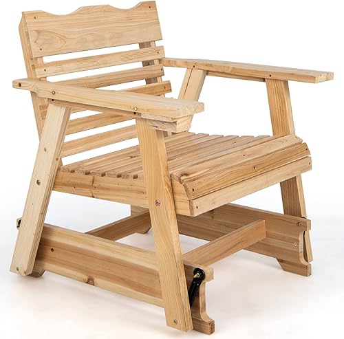 HAPPYGRILL Mecedora de madera para patio al aire libre con soporte oculto para tazas, balancín ergonómico de madera de abeto para porche delantero, disponible en Yaxa Peru