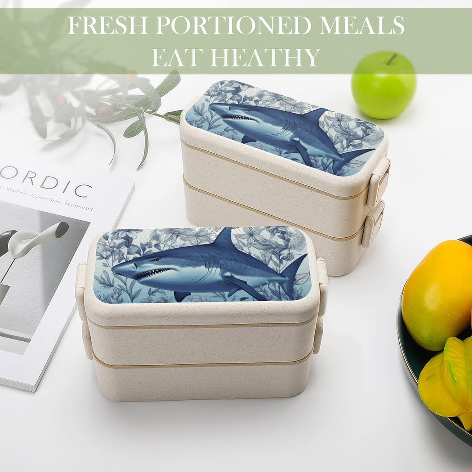 Lunch Box Bento Premium Shark Poster Printed Bento Box Bento with Spoon And Fork with Compartment Containers Suitable for Men And Women, style