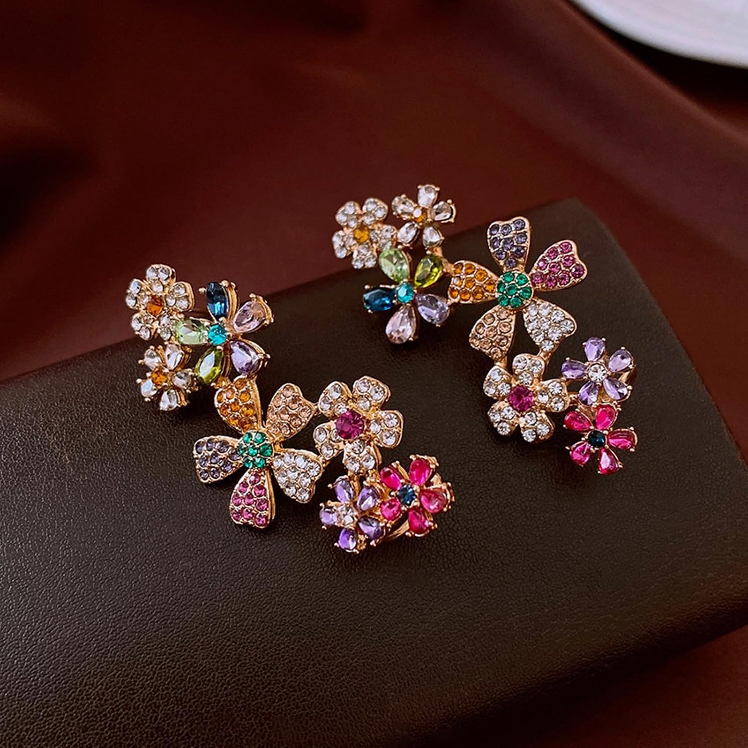 Ear Cuffs for Women Non Piercing Rhinestone Flower Ear Cuff Clip On Gold Earrings Trendy Stuff for Women Fashion Jewelry Gift