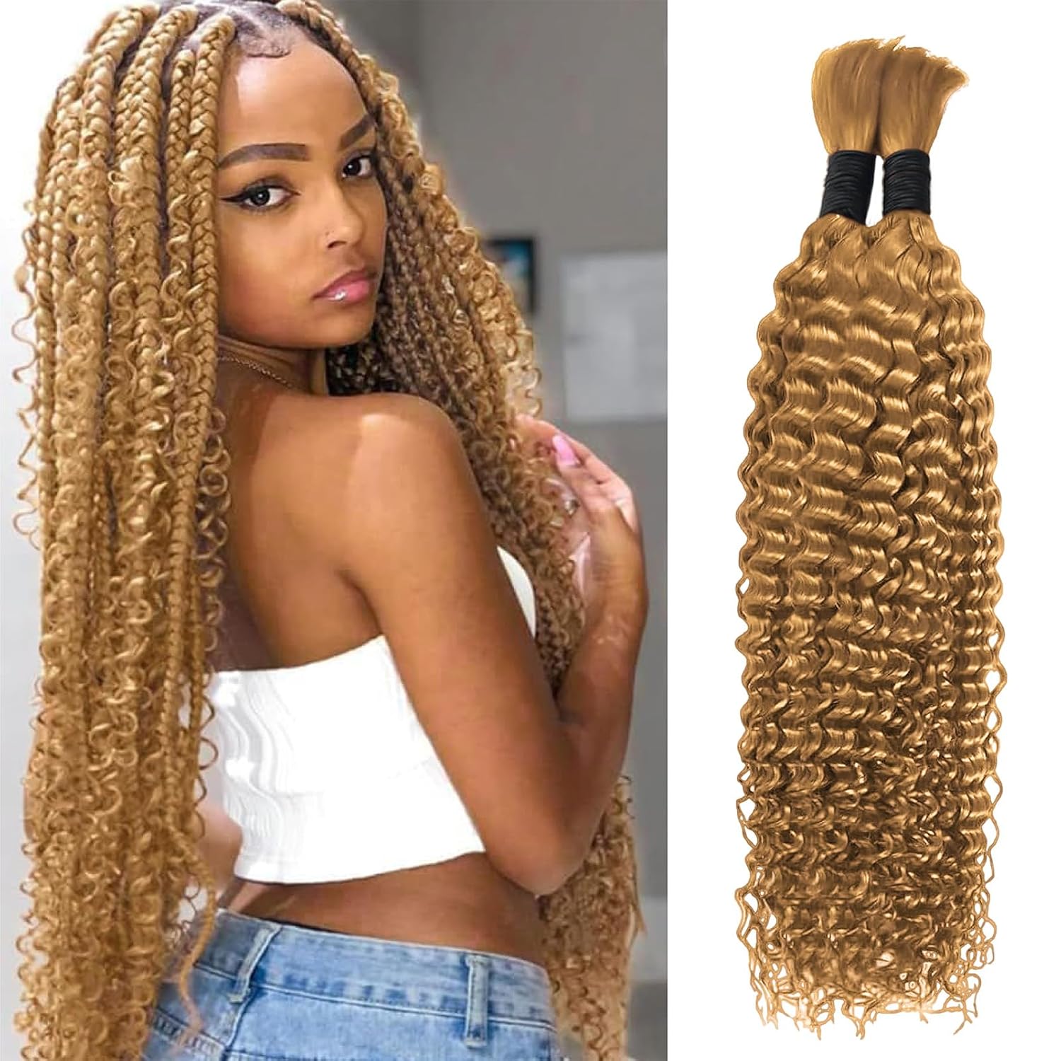 350 Human Hair for Boho Braids 18 Inch Boho Hair for Braiding 2 Bundles 110g 12A Ginger Curly Boho Braids for Human Hair Bulk (Ginger350, 18inch)