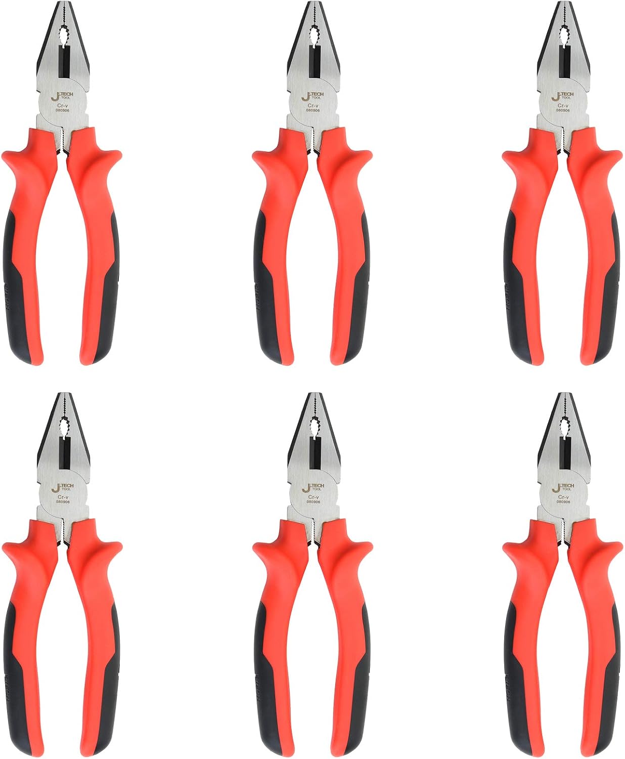 Jetech Combination Pliers (6 pack) 6.5 inch with Hard Cutting Edge and Ergonomic Handle