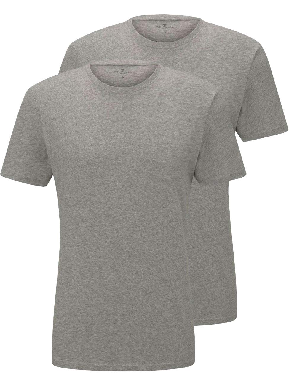 TOM TAILOR Herren Crewneck T-Shirt im Doppelpack, 11087 - Middle Grey Melange, XS