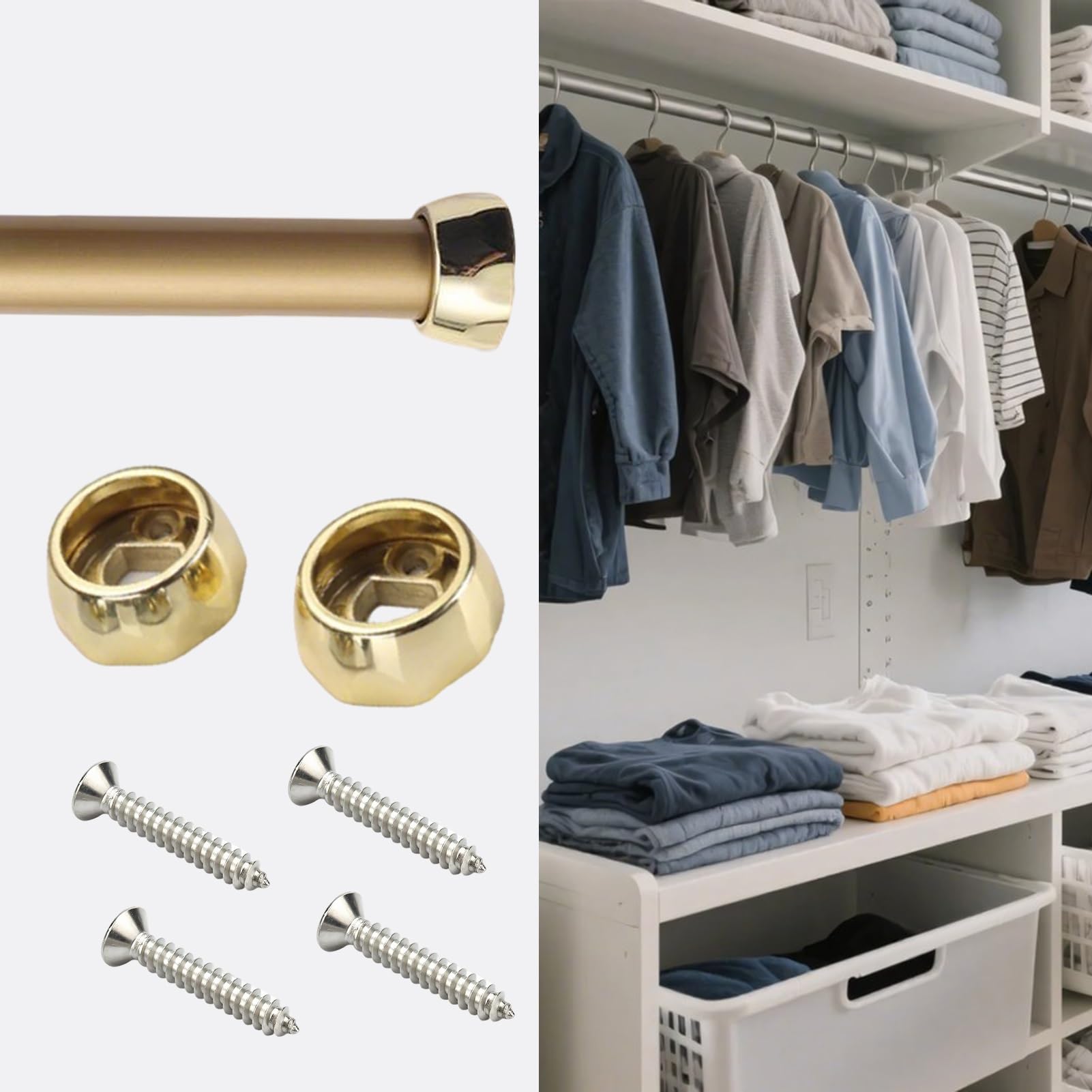 Wardrobe Rail, Waterproof Aluminum Closet And Curtain Rod With Brackets 19-63 inches Multicolor(Gold,30in/76.2cm)