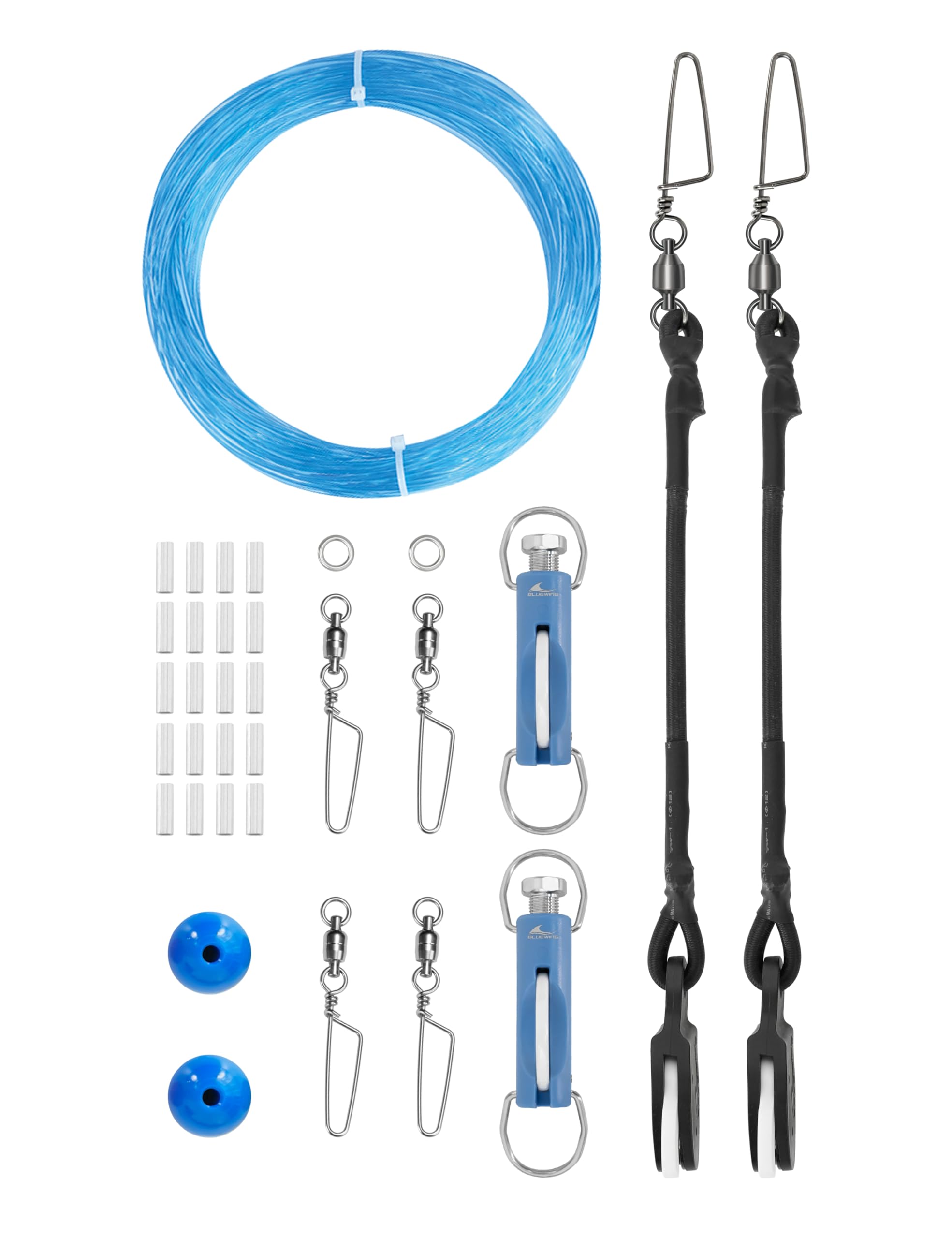Catch All Tackle Outrigger Rigging Kit – Komplett-Set Mit Schnur, Kugeln, Clips & Crimps In Blau
