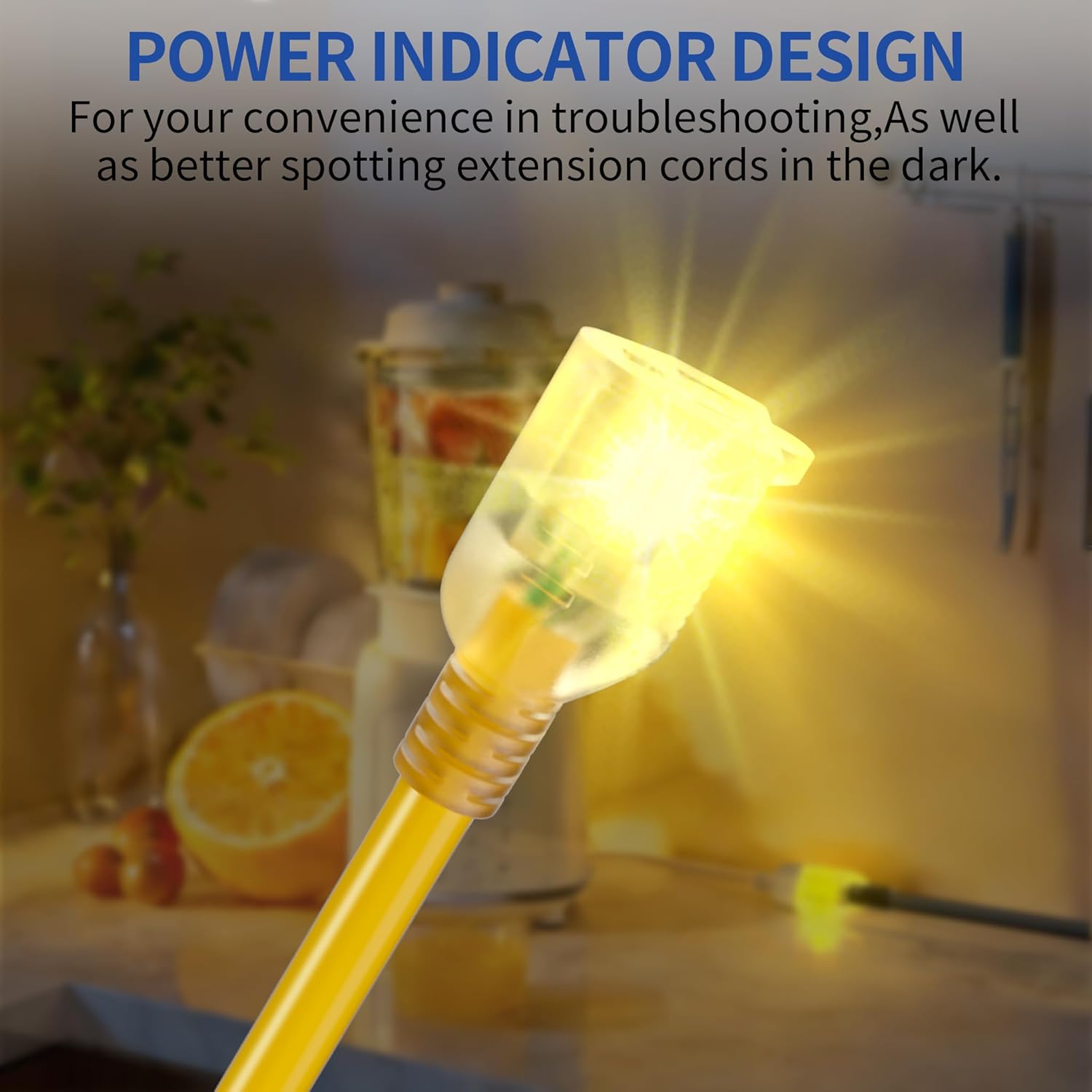 50ft Outdoor/Indoor Extension Cord with Lighted 10/3 Gauge Ultra 3 Prong Heavy Duty SJTW, Waterproof, Flexible Cold-Resistant,15A 125V 1875W, Yellow