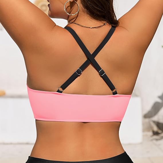 Women Plus Size Bikini Top - Push Up Twist Front Swim Top Full Coverage Swimsuit Tops Bathing Suit Bra for Large Bust