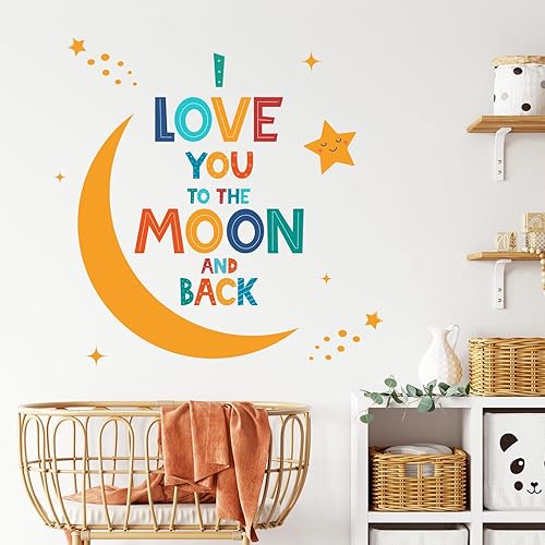 Eutecado Calcomanías de pared con citas inspiradoras "I Love You to The Moon and Back", calcomanías de pared para sala de estar, dormitorio, luna y