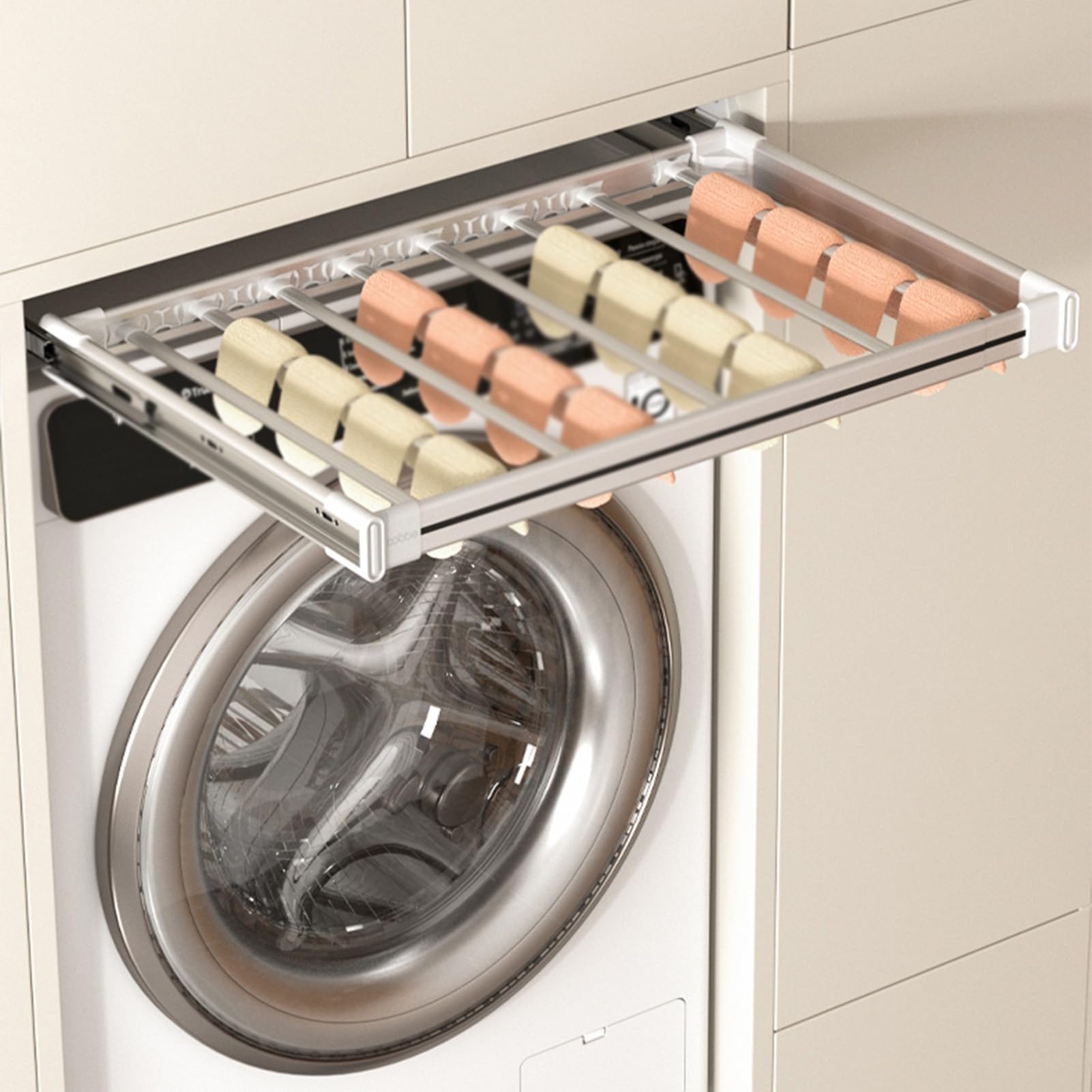Étendoir à Pantalons Invisible pour Machine à Laver, étendoir à vêtements Coulissant, idéal pour sécher Le Linge au-Dessus de la Machine à Laver (600-850 mm)