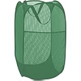 BATTOO Deluxe Strong Mesh Pop up Laundry Hamper Basket with Side Pocket for Laundry Room, Bathroom, Kids Room, College Dorm or Travel Green