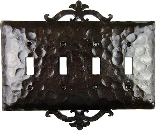 Miniatura 2 de Cubierta de placa de interruptor de palanca Quad de hierro forjado de desplazamiento español rústico EPH341 (negro)