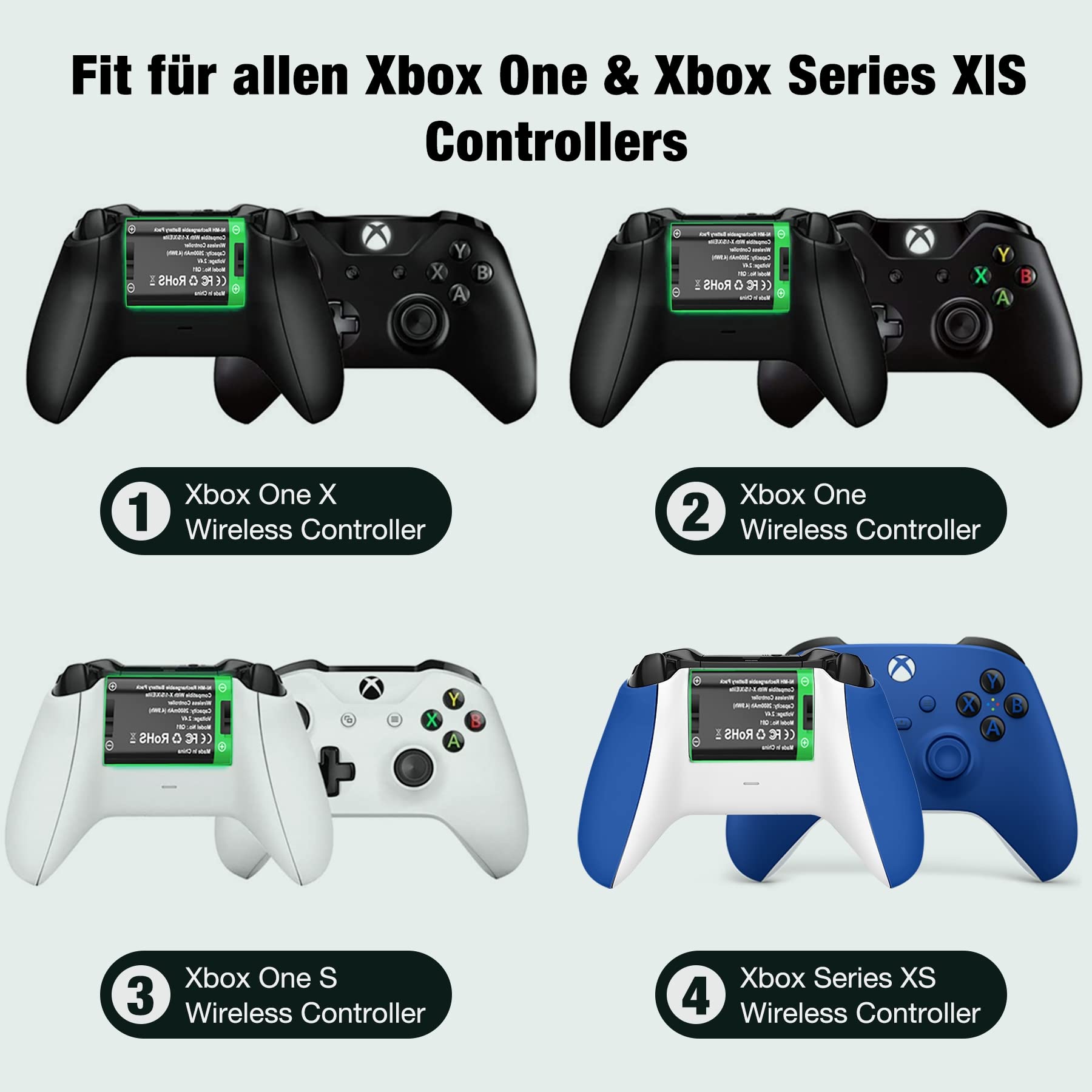 Batterie pour manette Xbox One, Xbox Series X|S, 2 batteries 2600 mAh, station de charge pour Xbox Series X/Xbox Series S/Xbox One/Xbox One S/Xbox One X/Xbox One Elite