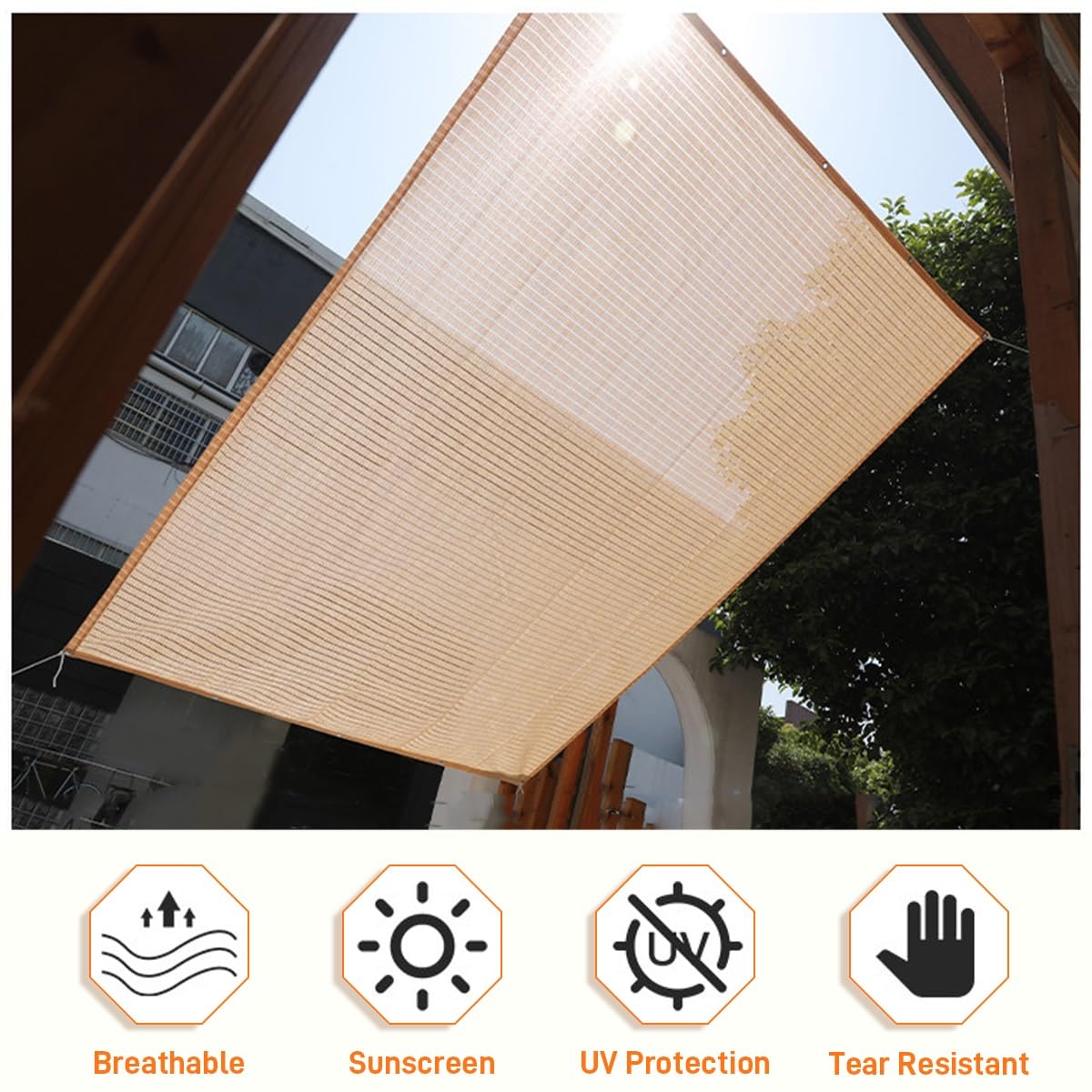 10m x 10m Sichtschutzzaun – Rechteckiges Beiges UV-beständiges Sonnensegel – Für Garten, Terrasse, Hof und andere Außenbereiche(4x5.0m/13.1x16.4FT)
