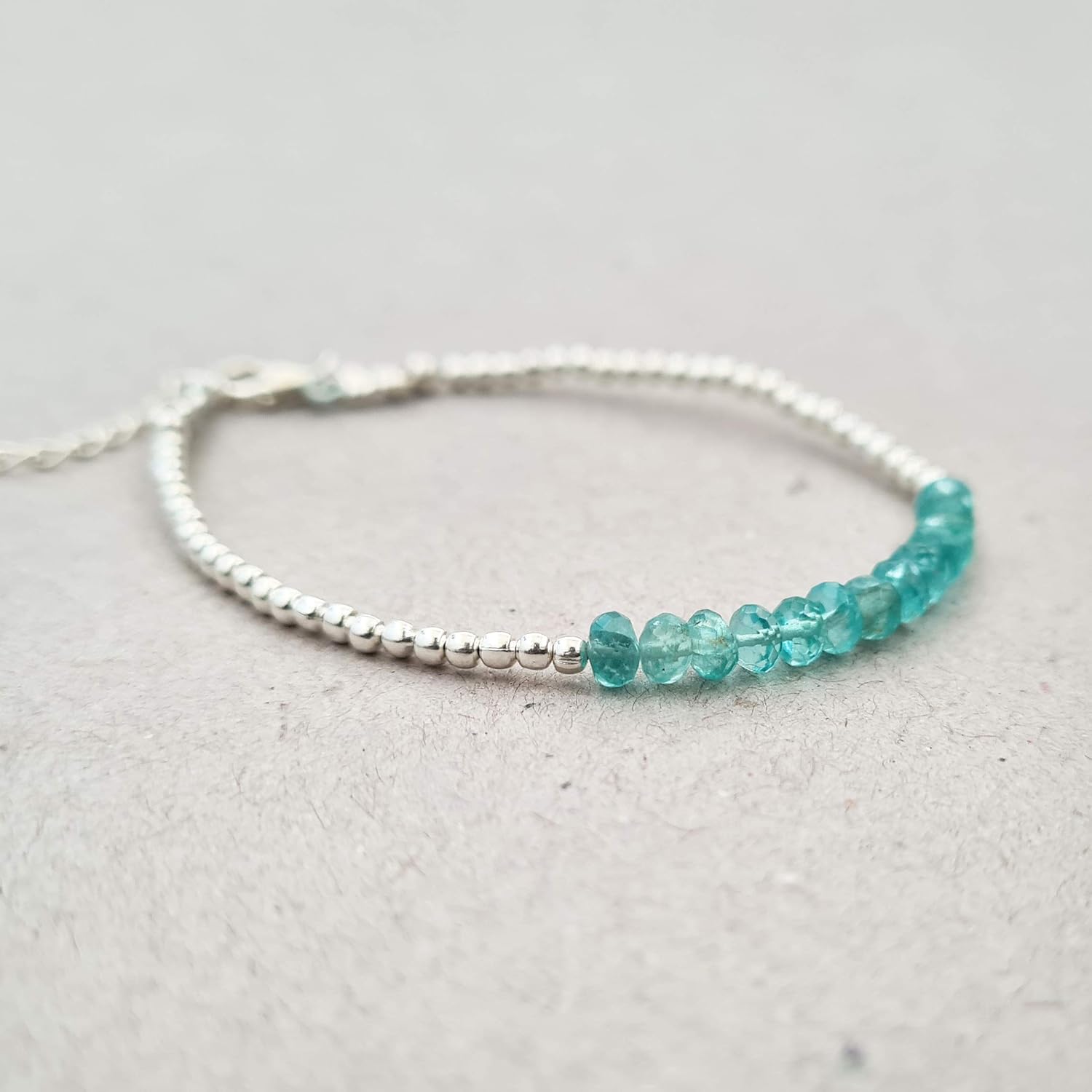 Blue Apatite Bracelet for Women Sterling Silver Beads Handmade Gemstone Jewelry Gift ideas Crystal Healing