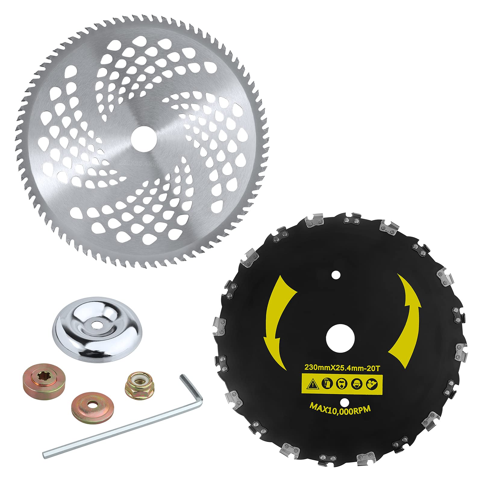 EXCELFU9" x 20T Chainsaw Tooth Brush Blade & 10" x 80T Carbide Tip Brush Cutter Trimmer Blade with Adapter for Cutter, Trimmer, Weed Eater