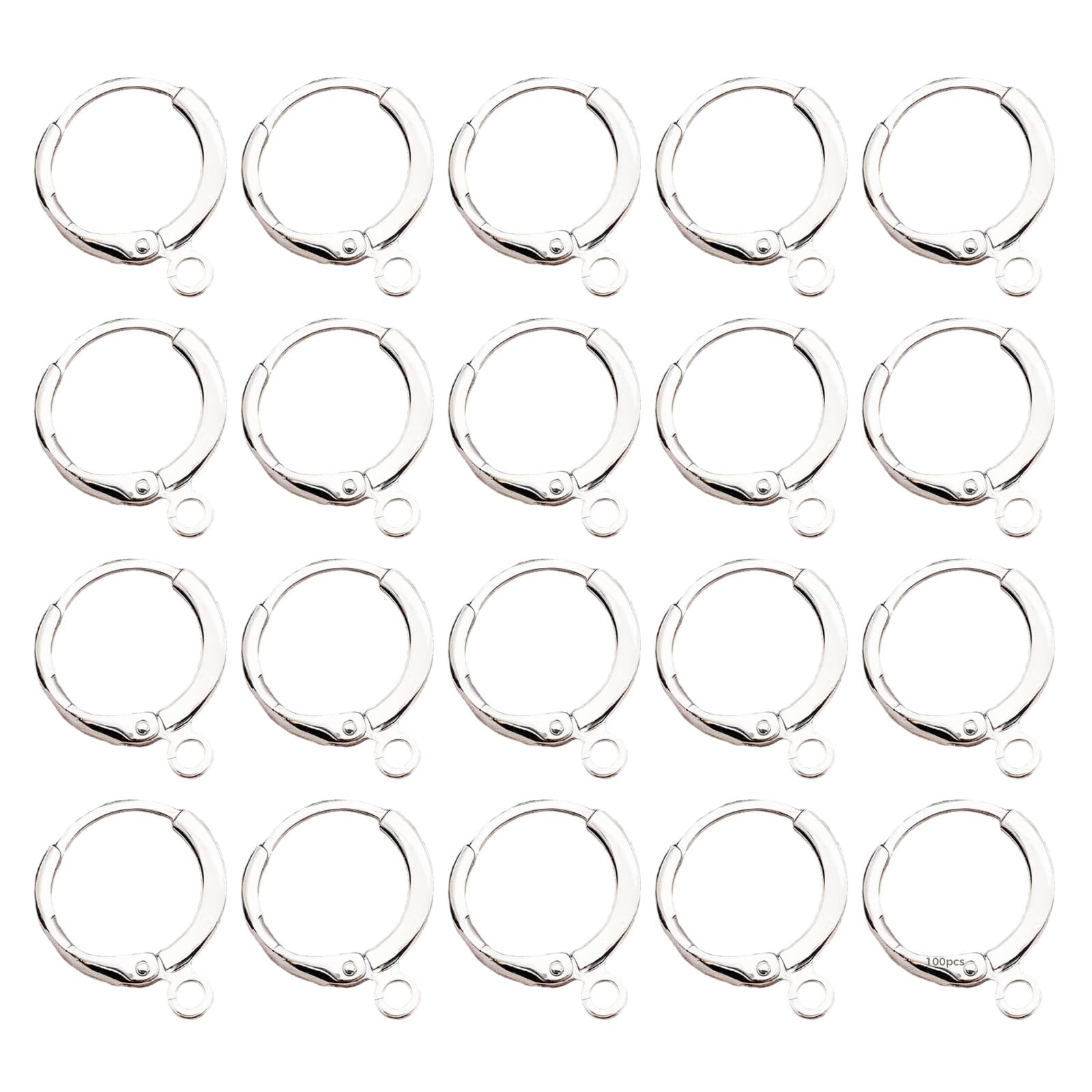 100 szt. posrebrzanych miedzianych kolczyków do produkcji biżuterii, okrągłe haczyki na kolczyki Huggie, 1,4 cm, francuski haczyk, z otwartą pętlą, akcesoria do kolczyków DIY