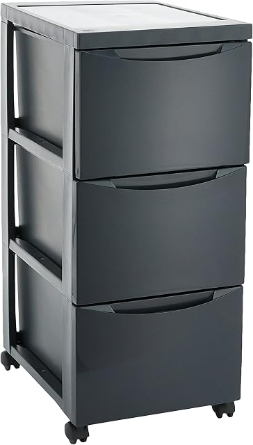 Iris Ohyama, Storage Tower / Tower with 3 Drawers, 3 x 15 L, Ergonomic Opening, Bedroom, Living Room, Office - Style Chest SCR-303 - Grey