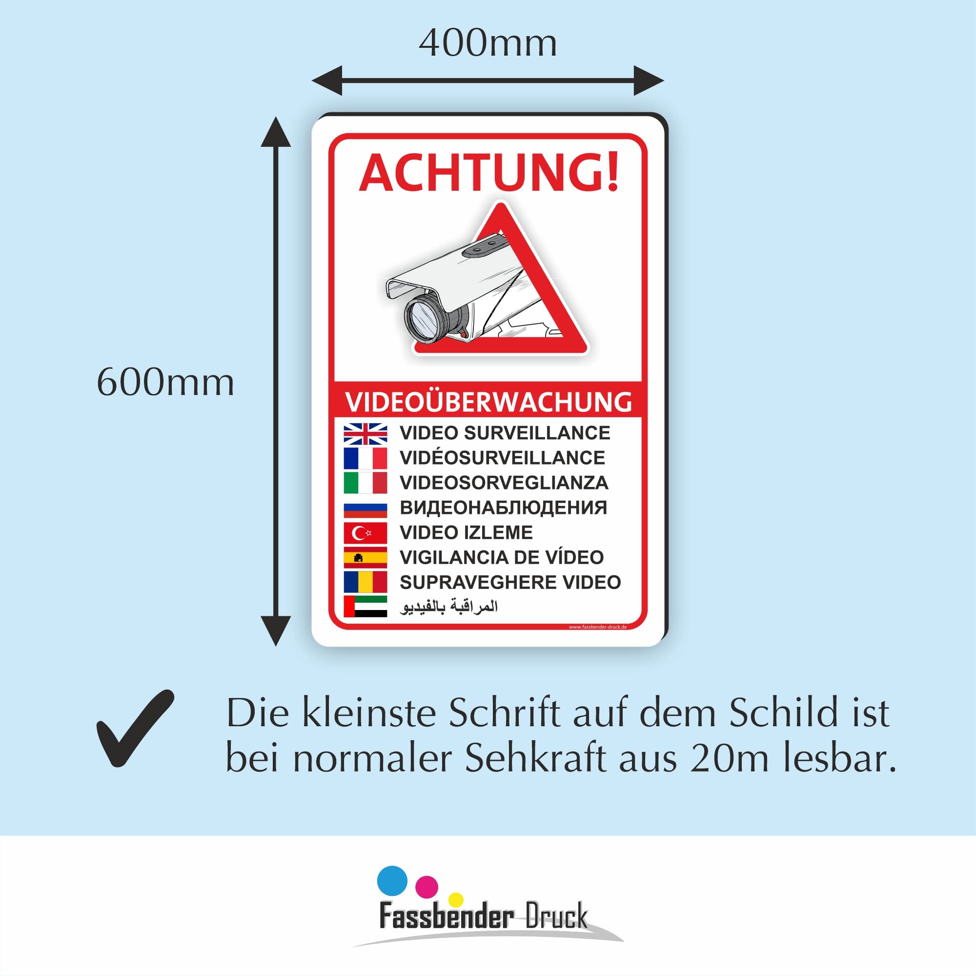 VIDEOÜBERWACHT (9 Sprachen) - Videoüberwachung Schild/VÜ-013 - (60x40cm SCHILD)