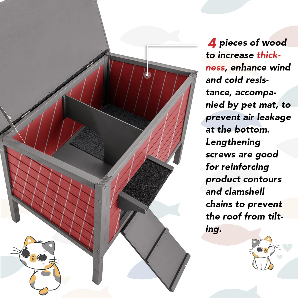 WAYTRIM Outdoor Cat House - Weatherproof Shelter For Feral Or Stray Cats With Mat (Large, Black) - View #9