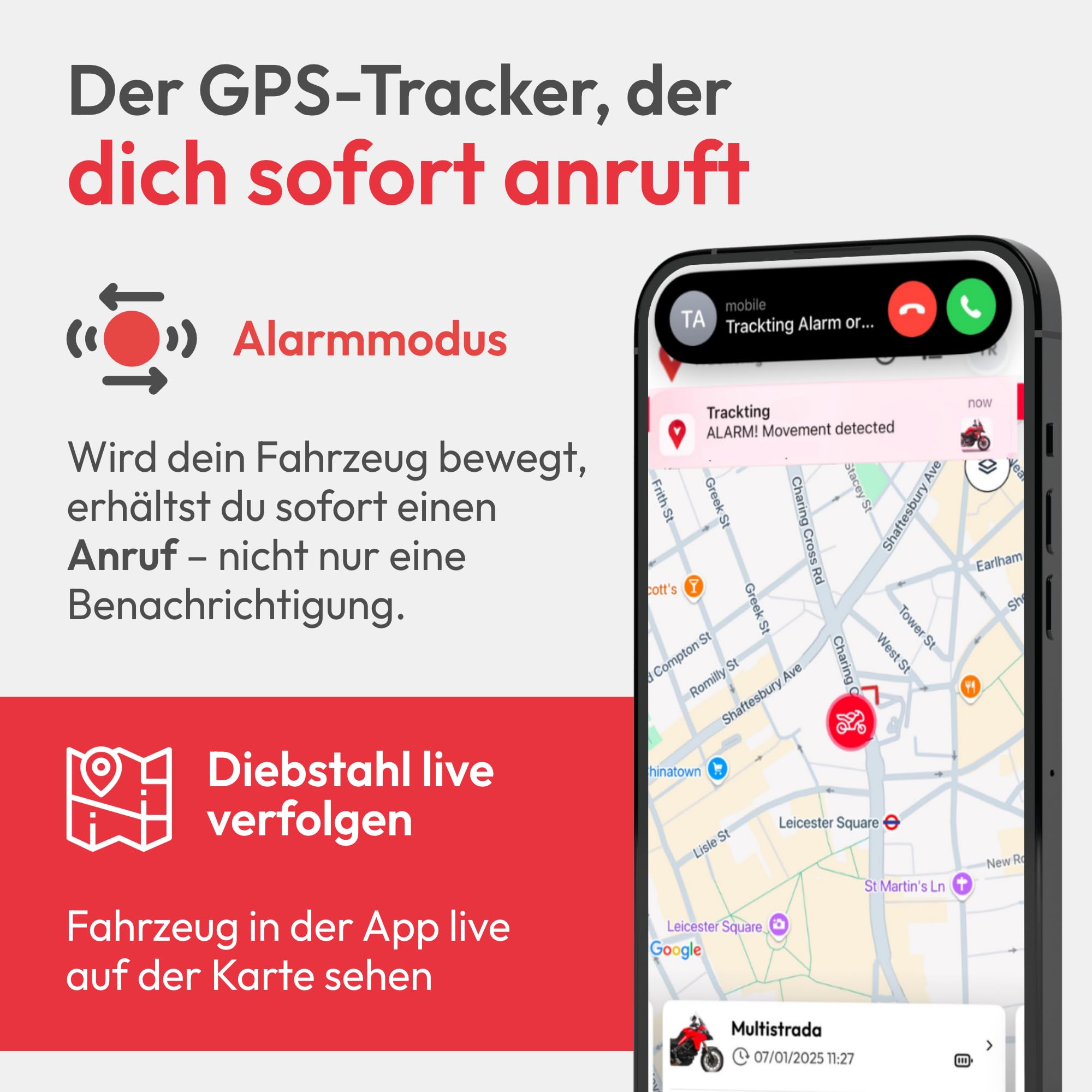 Trackting ONE – Anti-Diebstahl GPS Gerät für Auto & Motorrad | GPS Tracker für Autos, Motorräder, Fahrzeuge | integrierte SIM (4G/2G) – ABO erforderlich | Keine Verkabelung, Lange Batterielaufzeit