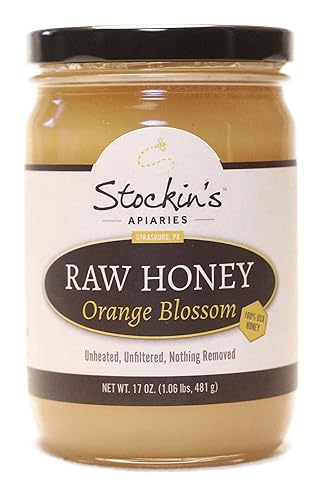 Stockin's Apiaries Miel de azahar cruda, sin calentar, sin filtrar y nutritiva, 17 onzas.