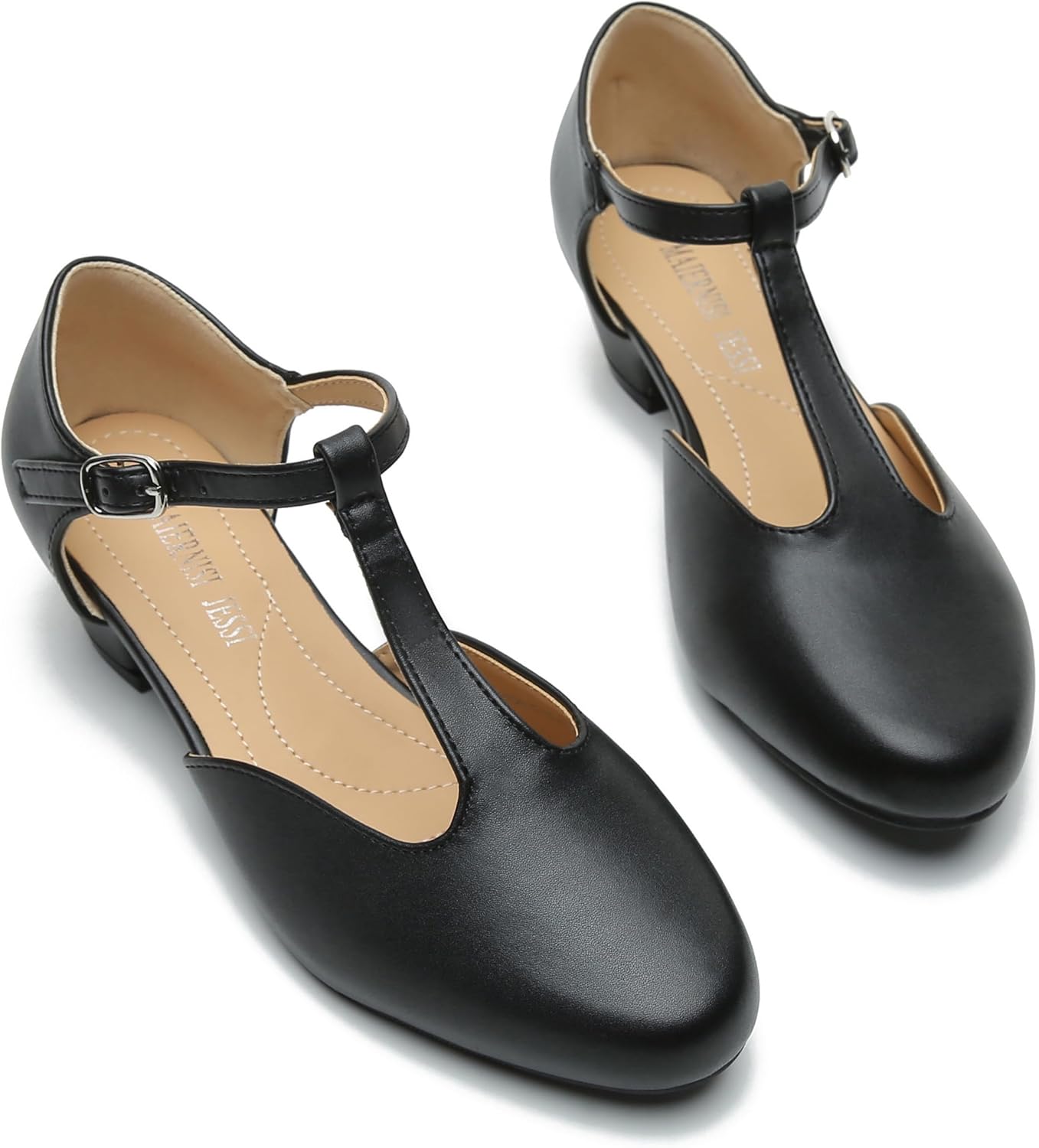 MAIERNISI JESSI Women's T-Strap Mary Jane Pumps, Low Block Heel, Closed Toe, Buckle Ankle Strap - Image 7