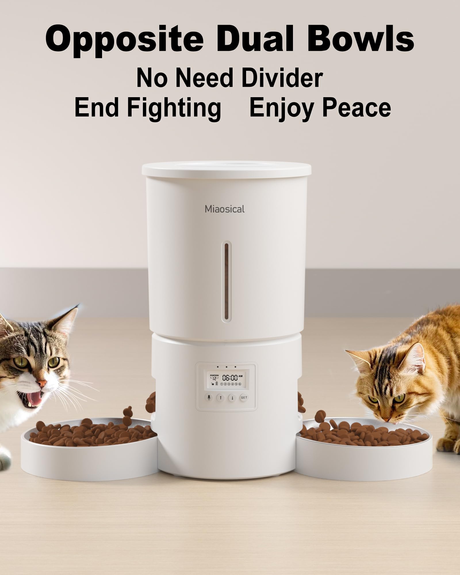 Automatic Cat Feeder for 2 Cats,6 Meals/Day,12 Portions/Meal,Dual Power Double Bowls,Dry Pet Food Autofeeder,10S Voice Record,Flexible Programmable Schedule Timer(White,Stainless Dual Bowls) - image 3