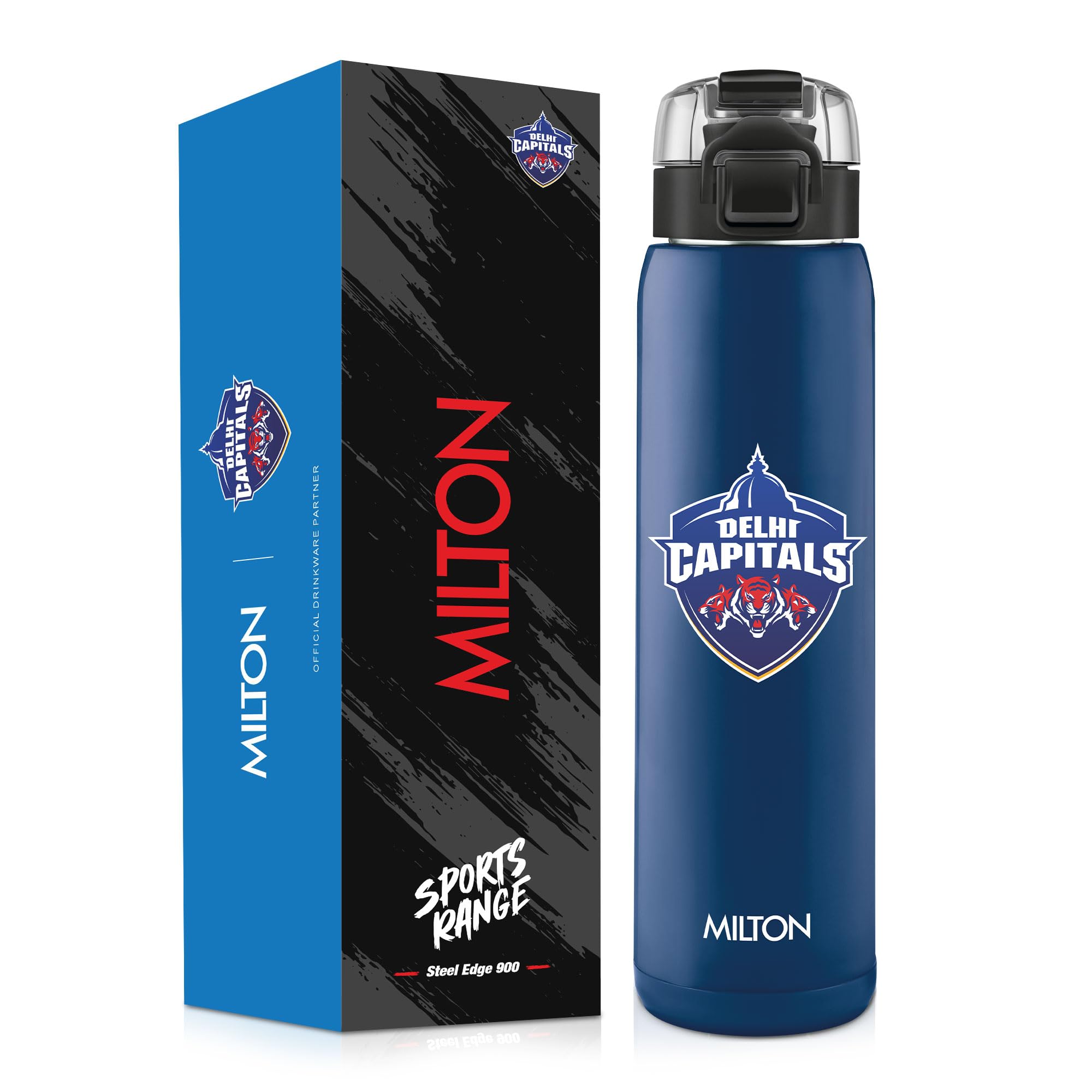 Milton Sports Steel Edge 900 | CSK Official Drinkware Partner I Limited Edition Chennai Super Kings Water Bottle | PU Insulated Sipper with Twin Lid | Designed for Cricket Lovers I 600 ml | Blue