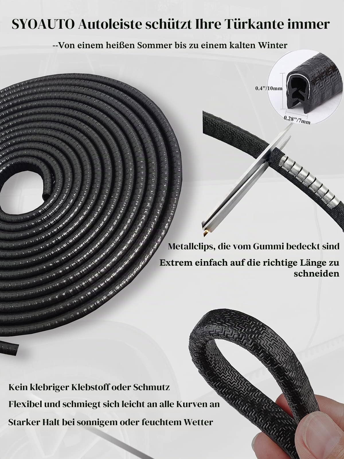 SYOAUTO 10M Autotür Kantenschutz Kein Kleber Kantenschutz Auto Universal Fit Schwarzer Bleche für Limousinen, LKW, SUV, ATV, UTV