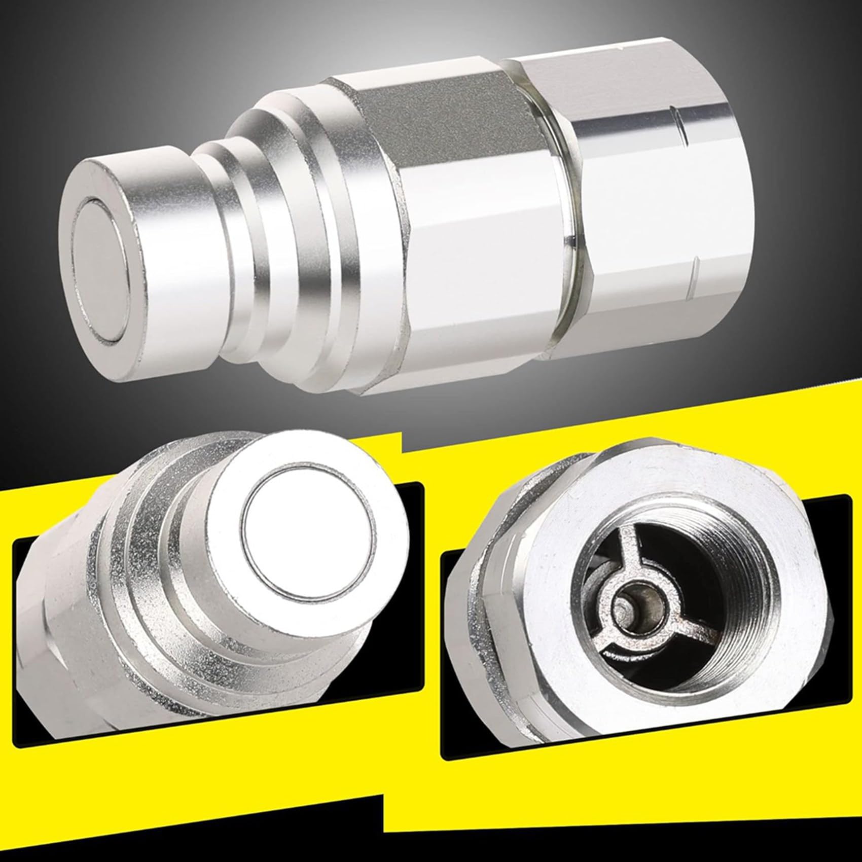 2X Złącza Hydrauliczne 1/2 NPT do Miniładowarek, Szybkozłącza z Płaską Powierzchnią i 4 Osłonami Przeciwpyłowymi