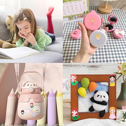 Miniatura 5 de Honbay 40 dijes de resina con parte trasera plana de princesas de dibujos animados, lindos encantos de limo para niñas, adornos de resina de sirena,