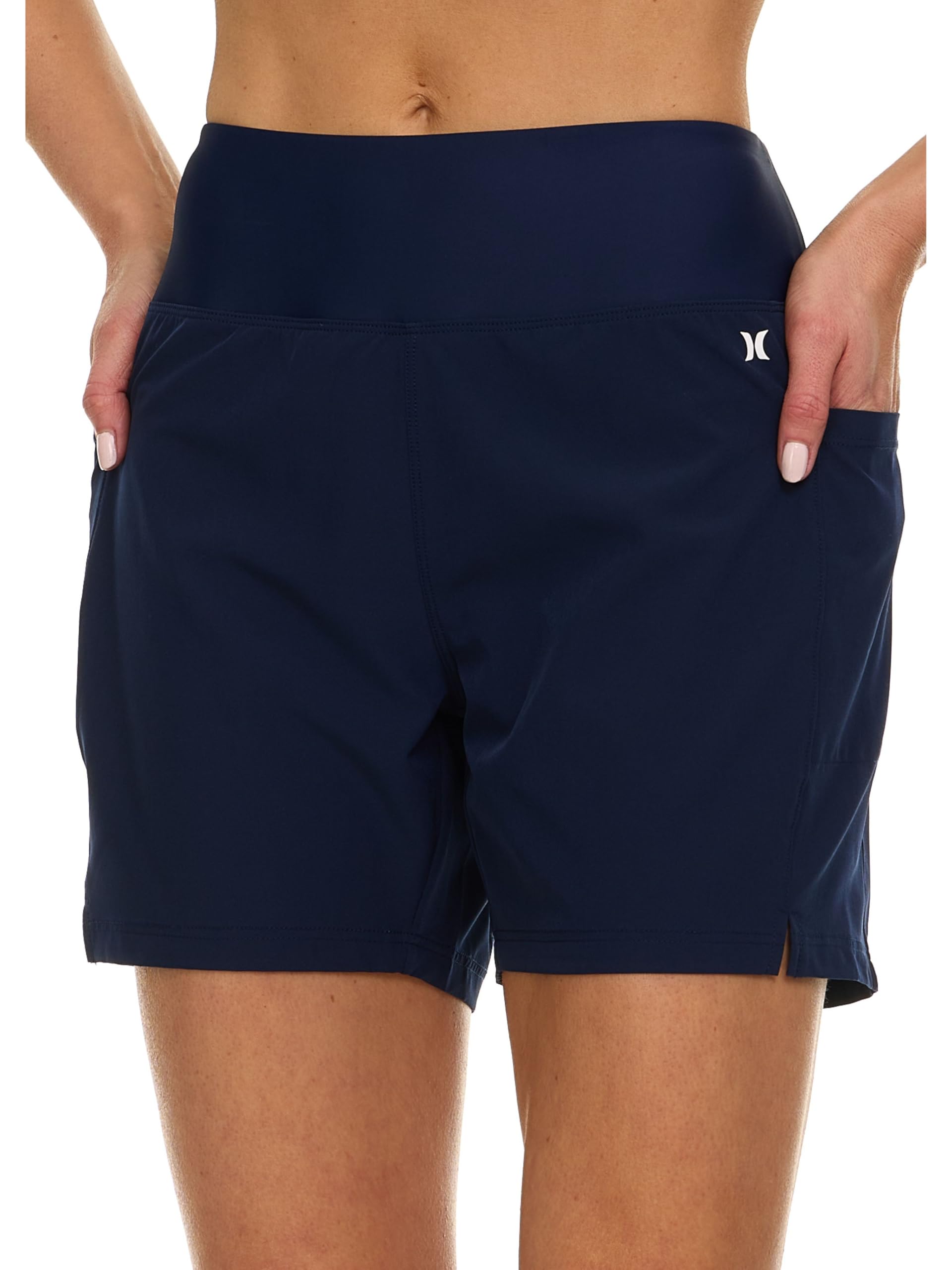 hurley high waisted swim shorts women, 5" board shorts with pockets & inner liner, quick dry bathing suit swim trunk, upf 50+ navy