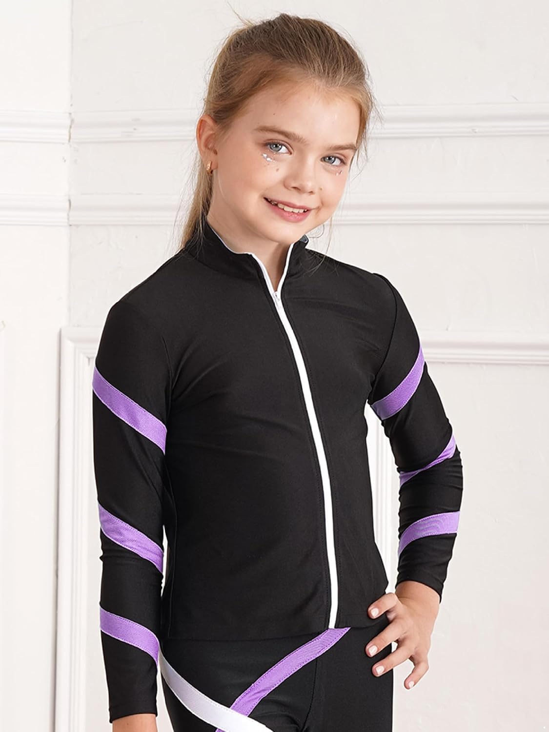 Girls Lightweight Zip Up Jacket Workout Dance Gymnastics Top Running Slim Fit Sportwear
