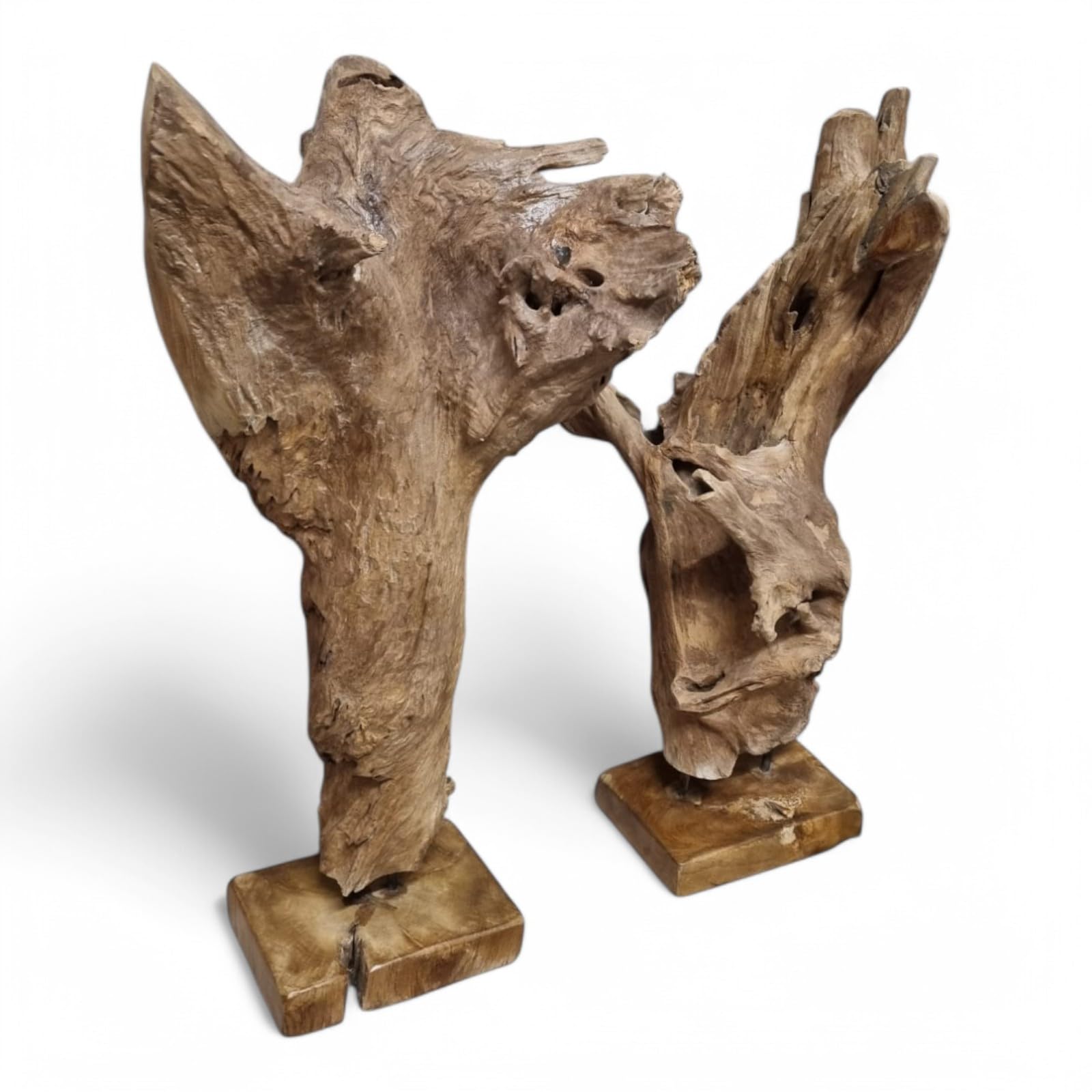Kinaree Teak Wurzelholz Skulptur 70–90 cm – Handgefertigte Deko aus Massivholz auf Holzsockel, natürliche Wurzel-Skulptur aus Indonesien – Unikat für Wohnzimmer & Flur