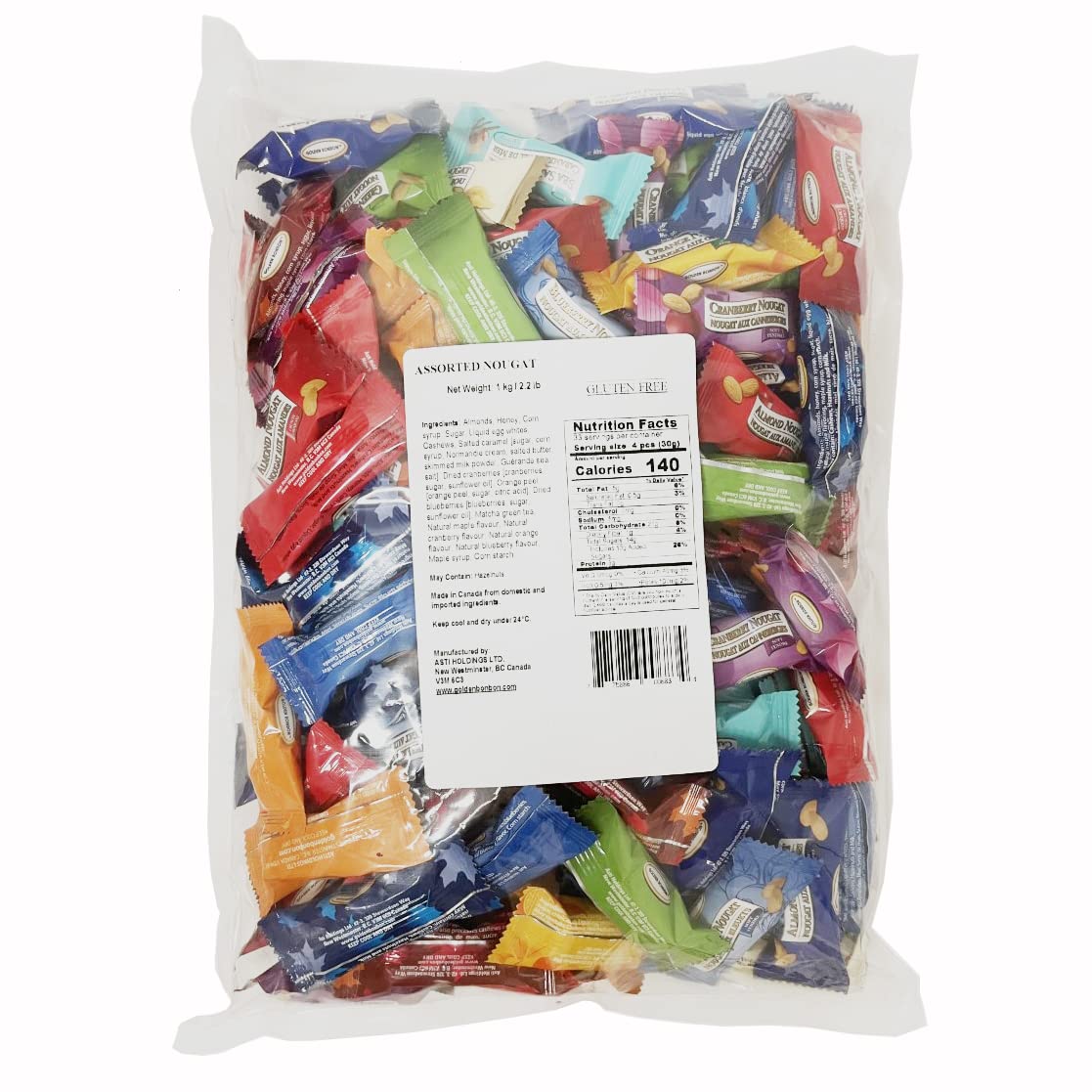 Golden Bonbon Italian Assorted Almond Nougat Candy, Individually Packed Soft and Crunchy, Gluten Free Nougat, Full of Almonds, Halal Candy, Bulk Bag