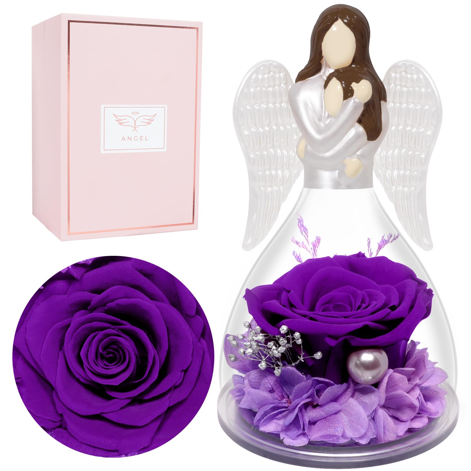 Miofula Ewige Rose Muttertagsgeschenke für Mama Oma, Geschenke für Frauen Mama Muttertagsgeschenk, Infinity Rosen Engel Figur Mutter Tochter Geschenk, Blumen Mutter Geschenke Geburtstag Muttertag