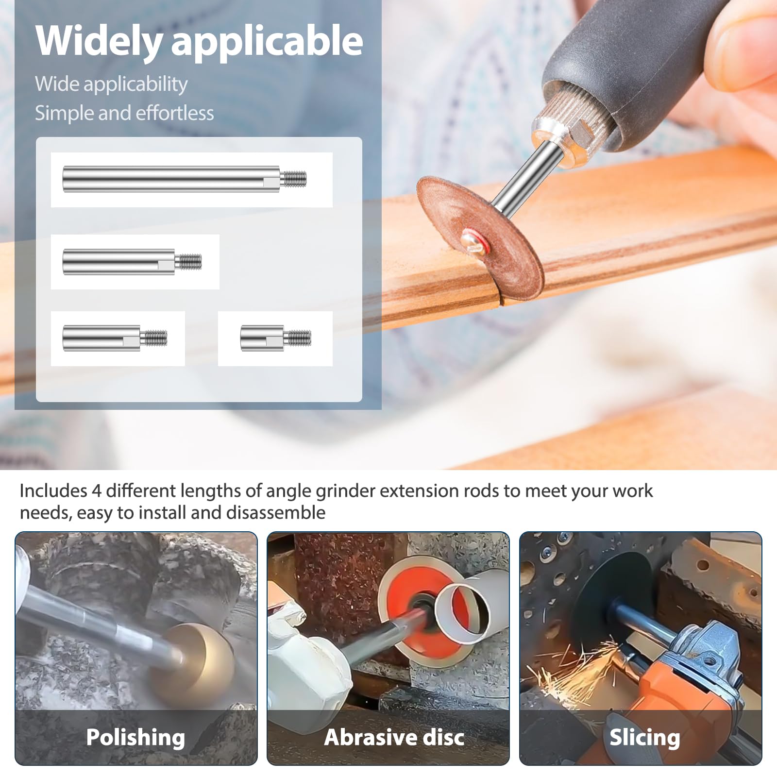 4Pcs Angle Grinder, Extension Rod Steel Angle Grinder, Connecting Shaft M10 Thread Polishing Machine Adapter Lever Angle Grinder Extension 1.57/2.36/3.15/5.5 Inch for M10 Angle Grinder Polisher