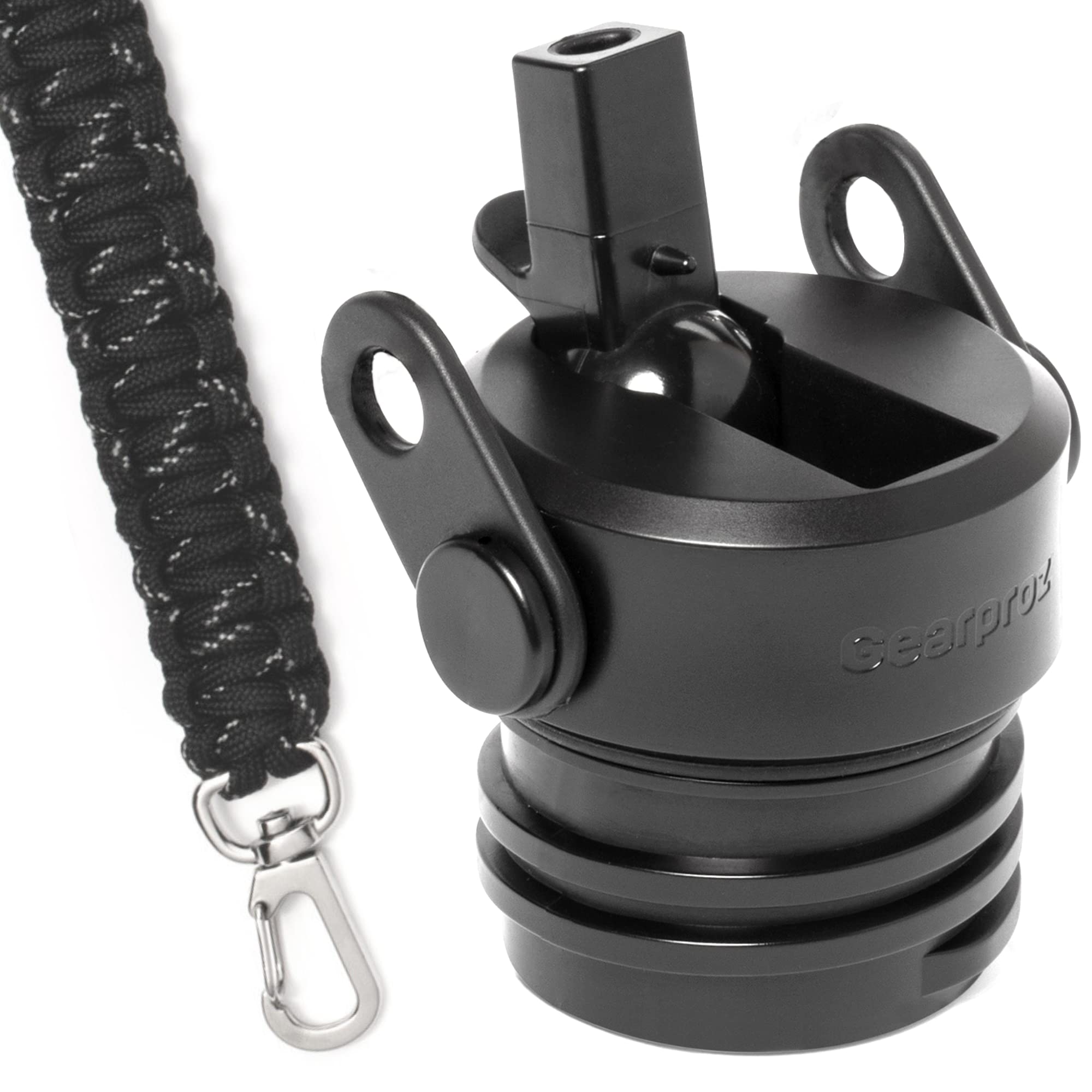 Gearproz Straw Lid for Hydro Flask 24, 21, 18 oz Paracord Handle, Shoulder Strap, Straw Cleaner Standard Mouth Water Bottle Accessories Kit for Hydroflask, IronFlask and More (Black)