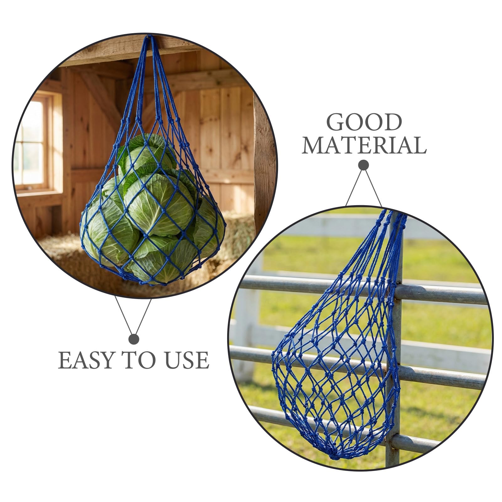 KICHOUSE Lot de 4 sacs à foin : filet à foin à petits trous pour chevaux et chèvres, mangeoire à à alimentation lente - à suspendu en nylon pour clôture, étable, alimentation en légumes