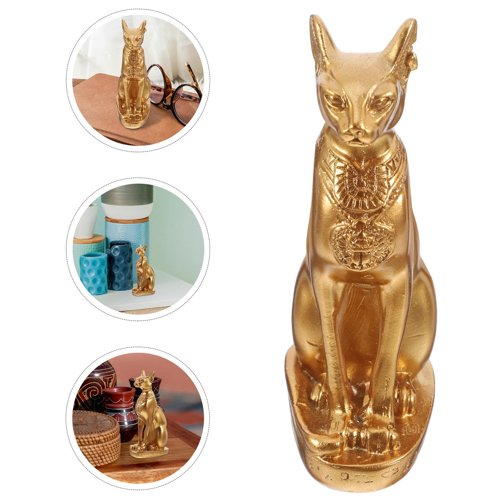 Estatua Decorativa Diseño Elegante y Estilo Creativo de Resina Dorada de Gato Egipcio para Decoración del Hogar y Dormitorio