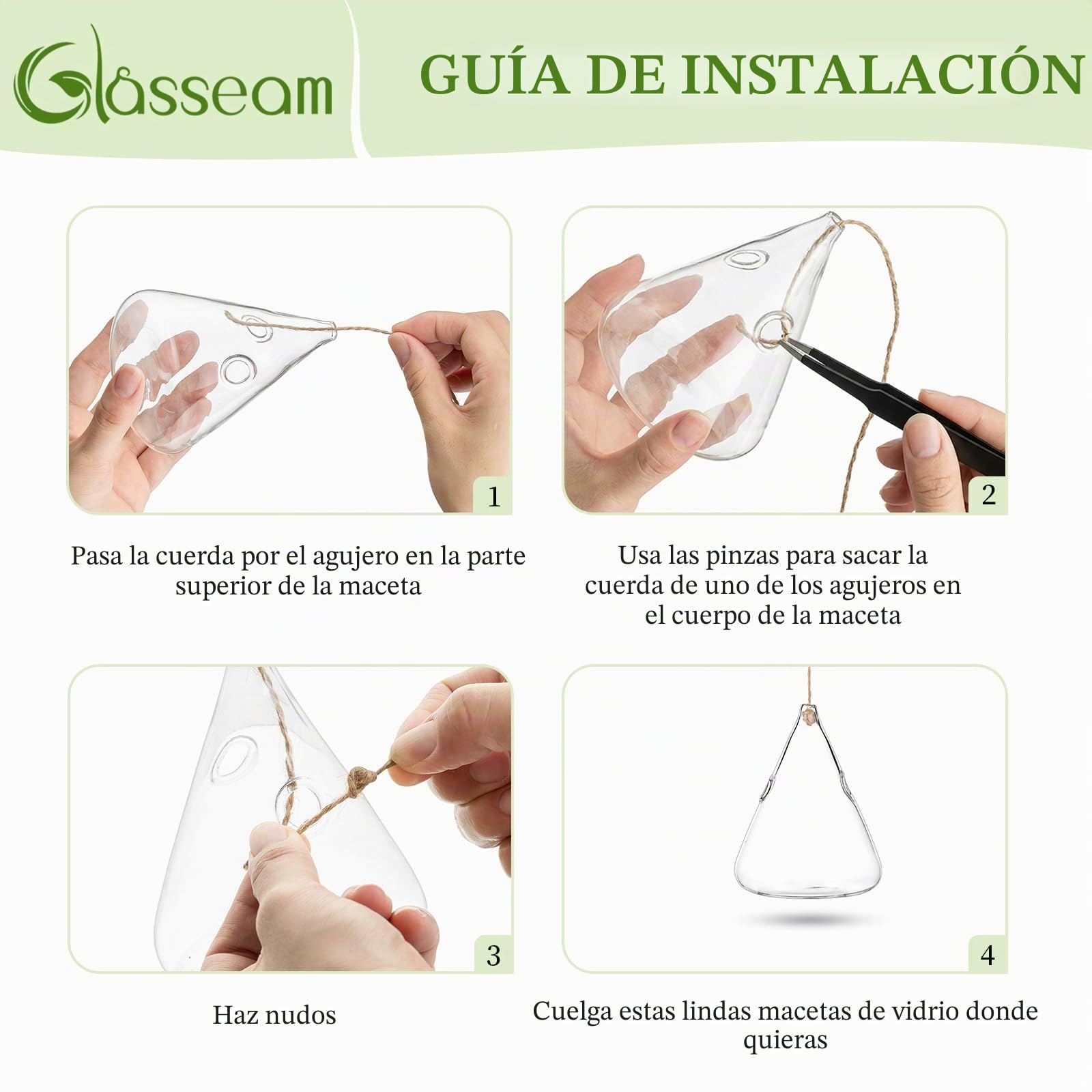 Vidrio Jardineras colgantes Agua Planta de aire suculentos Terrario 5Pcs Set con cuerdas para el jardín del hogar Balcón
