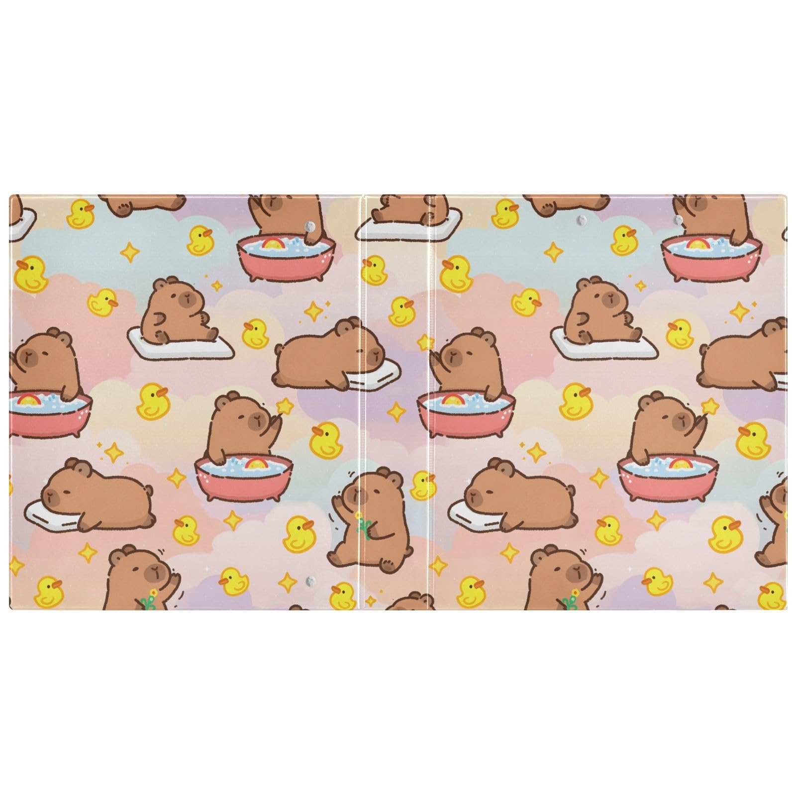 Raccoglitore a 3 anelli Capybara Duck Cute 3,8 cm Raccoglitori a tre anelli con portablocco adatto per carta da 21,9 x 27,9 cm, 3 tasche interne in PVC trasparente per forniture per ufficio
