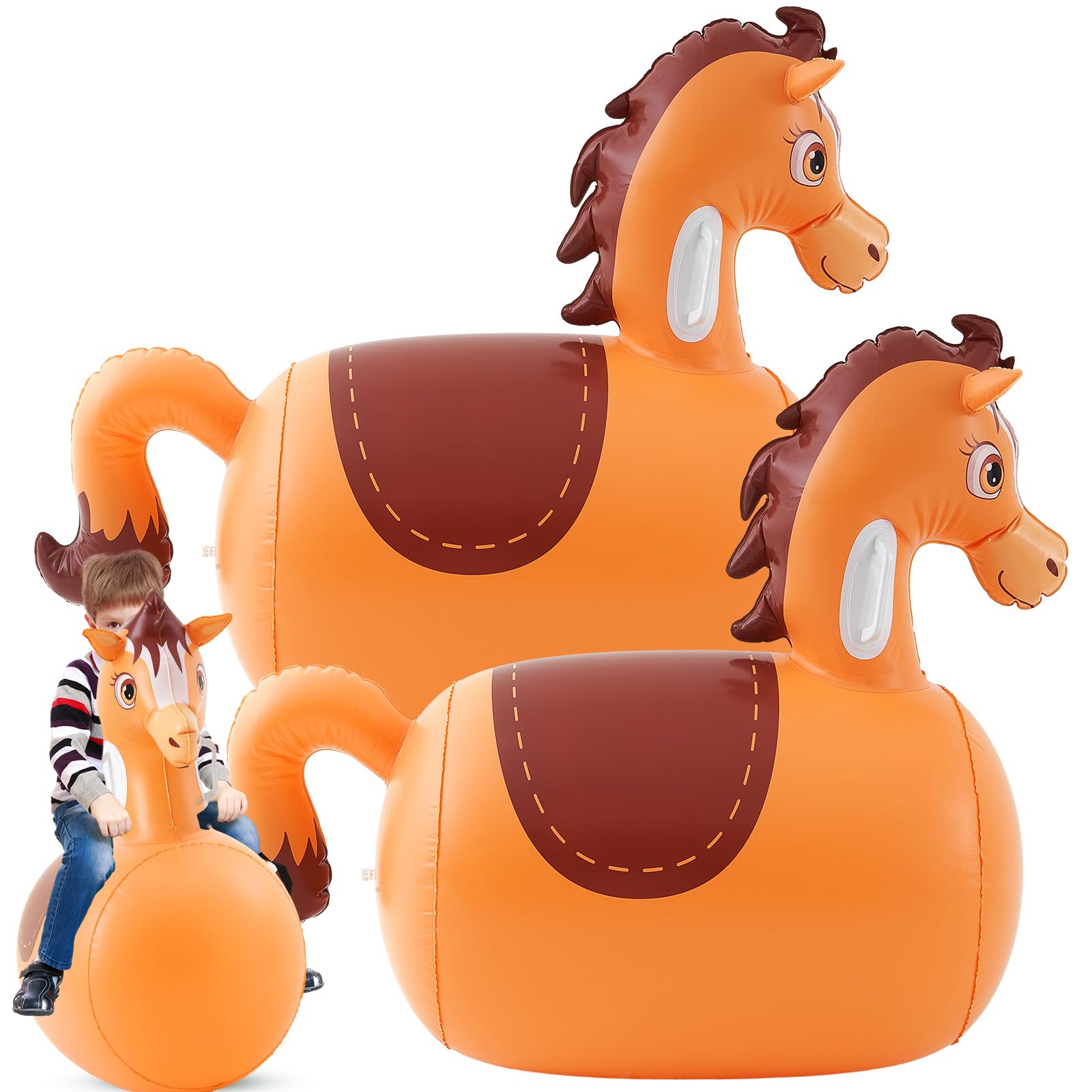 Hiboom 2 Pcs Giant Inflatable Hopping Toys 51 Inch Bouncer Animal Toys Ride on Animal Bouncy on Hopping for Birthday Party Gifts Supplies(Horse)