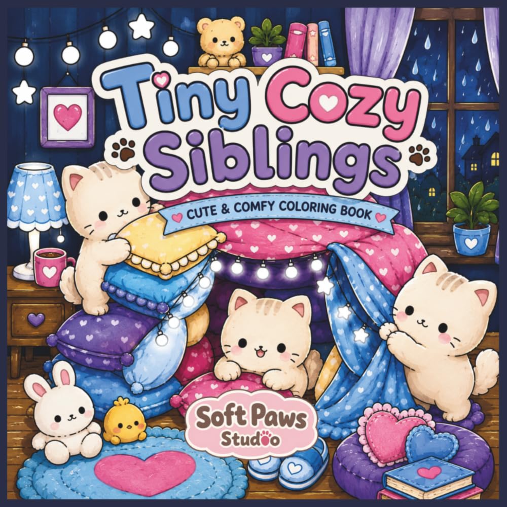 Tiny Cozy Siblings: Bold and Easy Coloring Book Filled with Cute Cozy Moments and Sibling Adventures